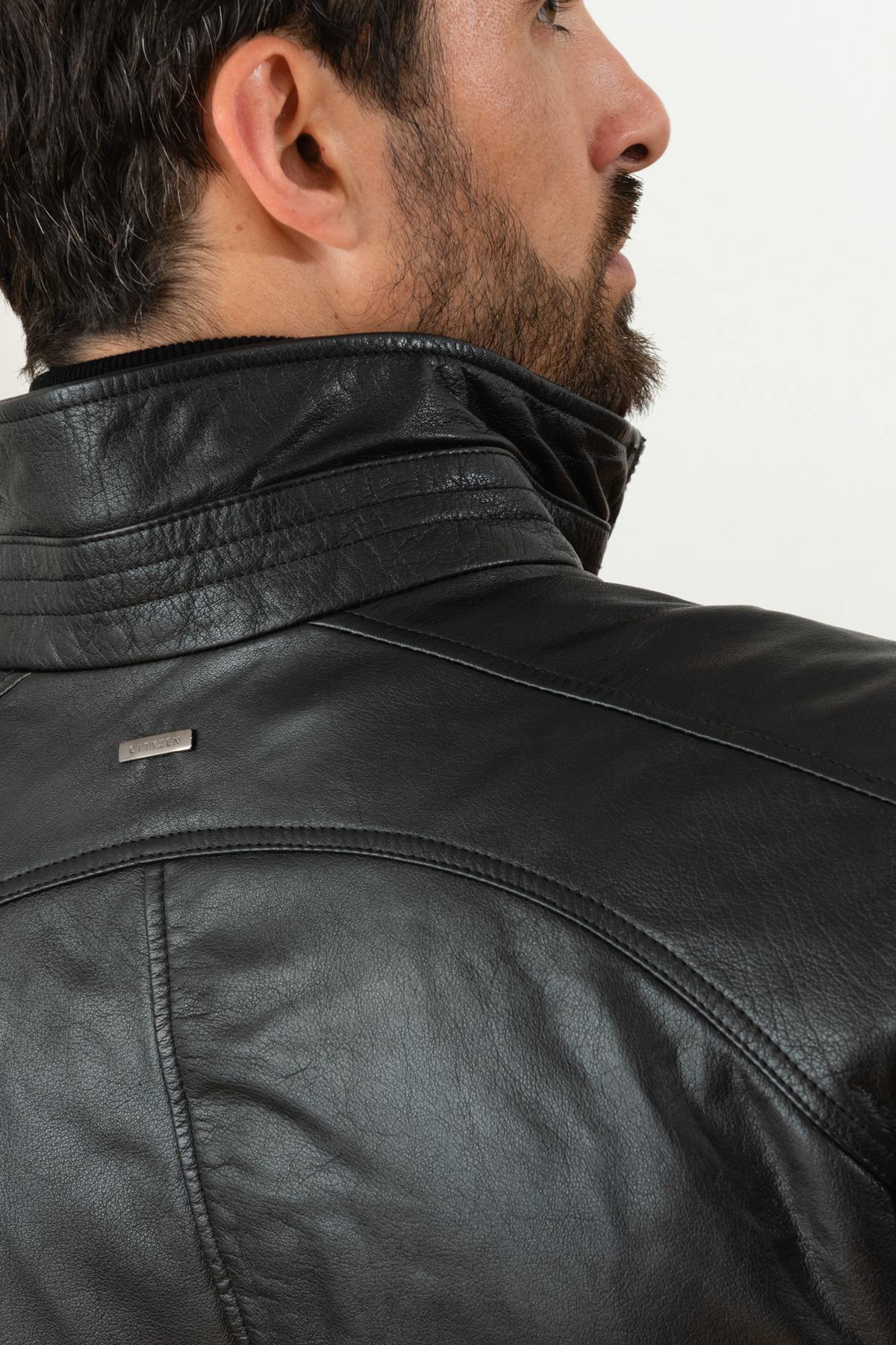 Black buffalo leather jacket with stand-up collar - Image n°11