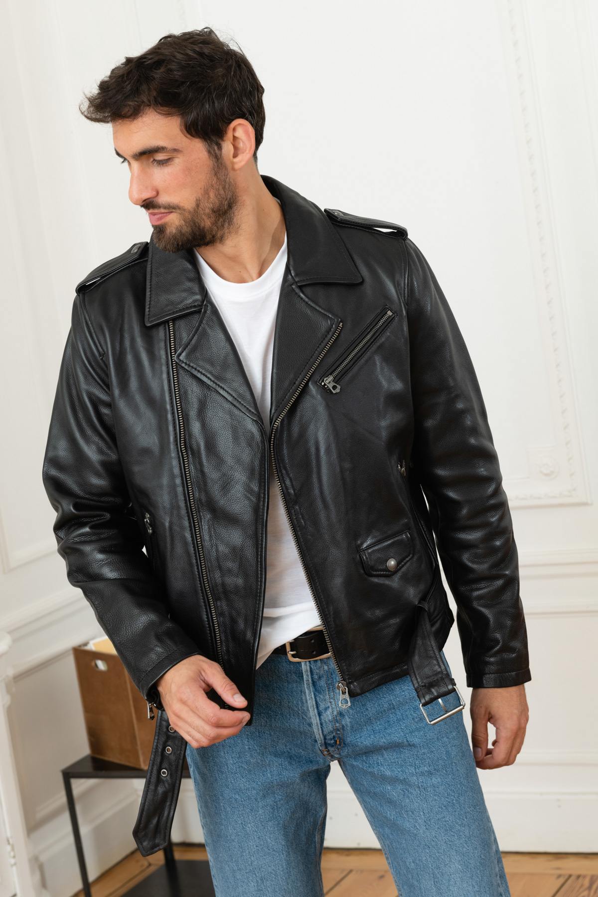 Biker Jacket in durable cowhide leather - Image n°6