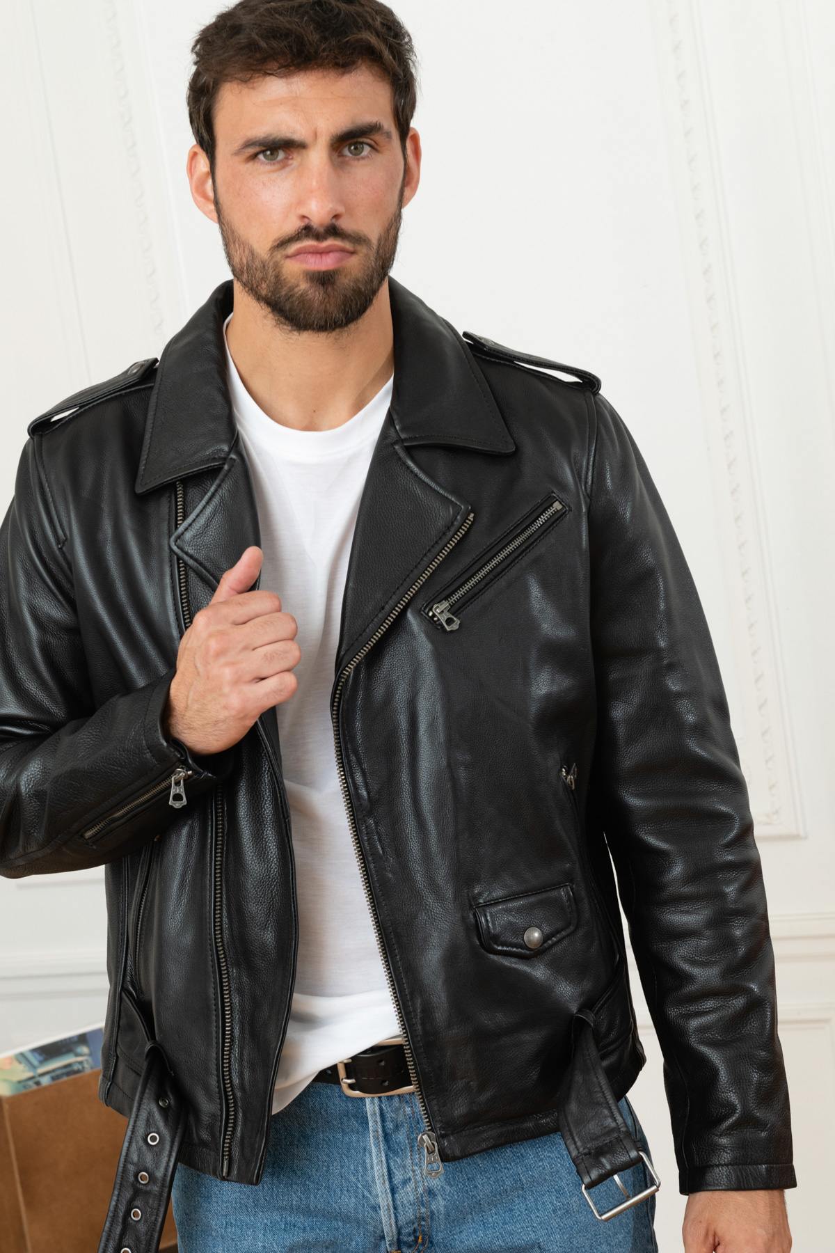 Biker Jacket in durable cowhide leather - Image n°1