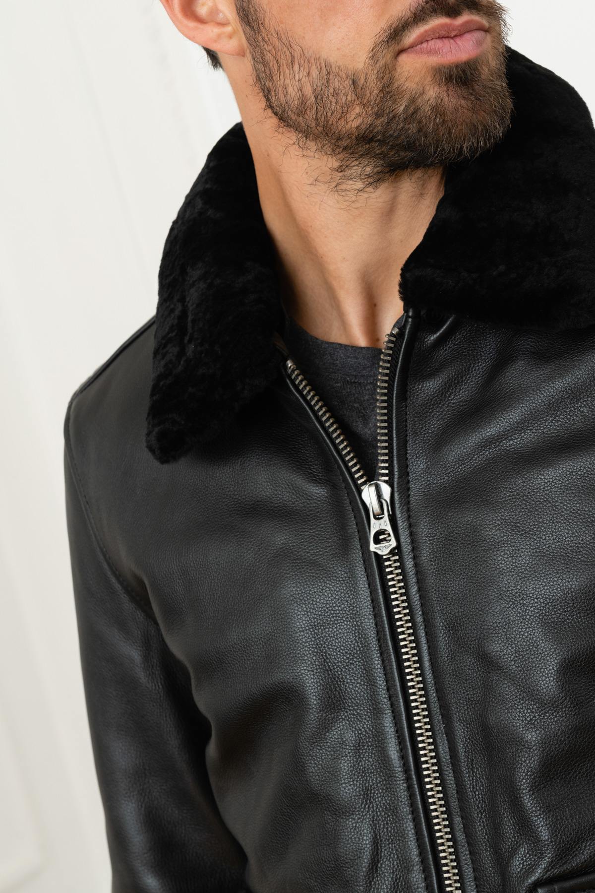 Diving cowhide leather bomber jacket - Image n°7