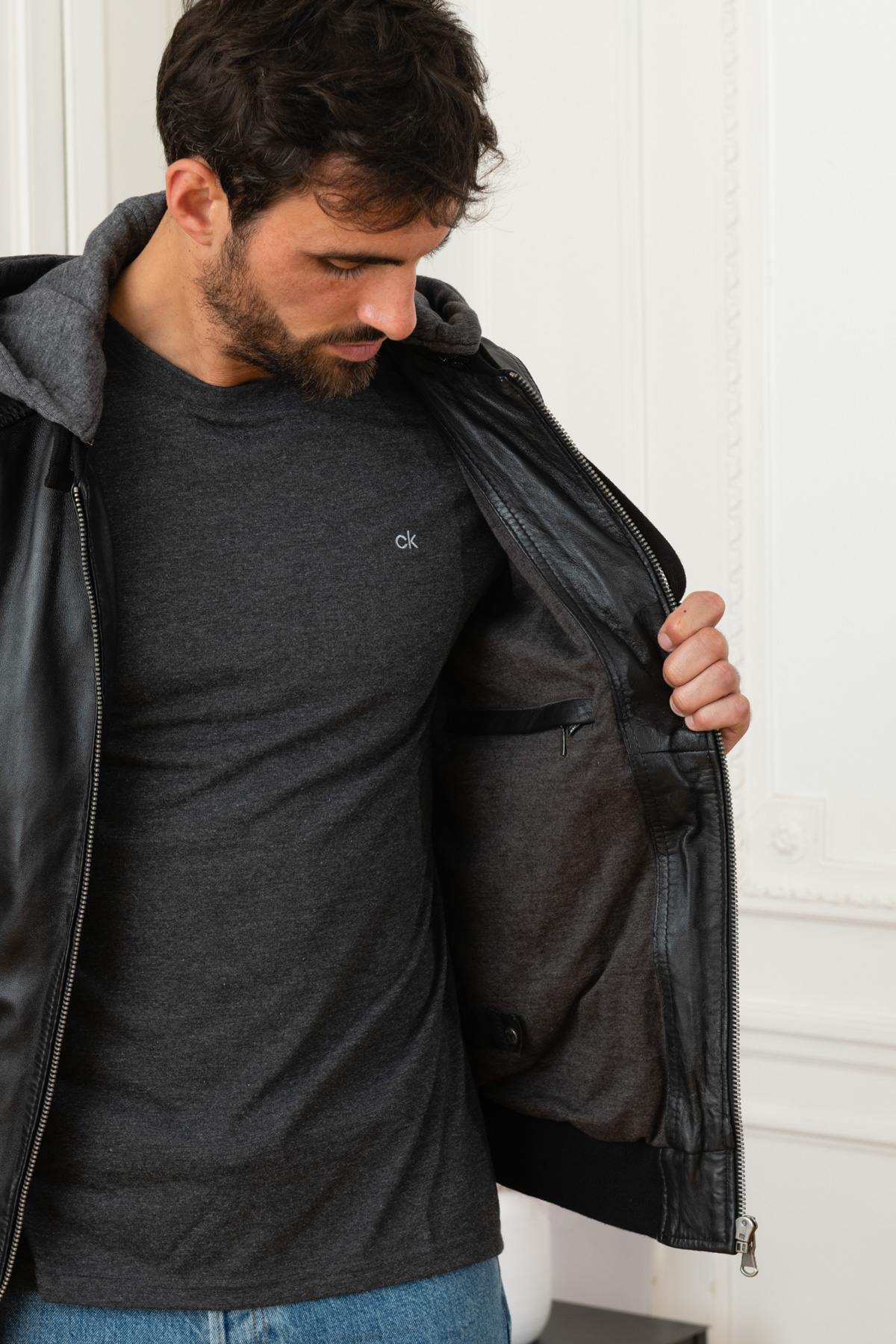 Men's black hooded collar jacket - Image n°6