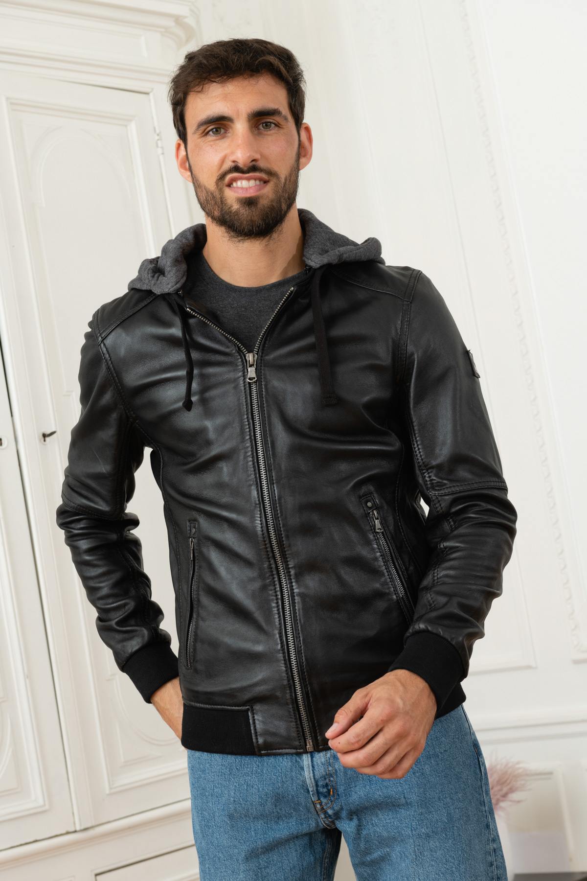 Men's black hooded collar jacket - Image n°8