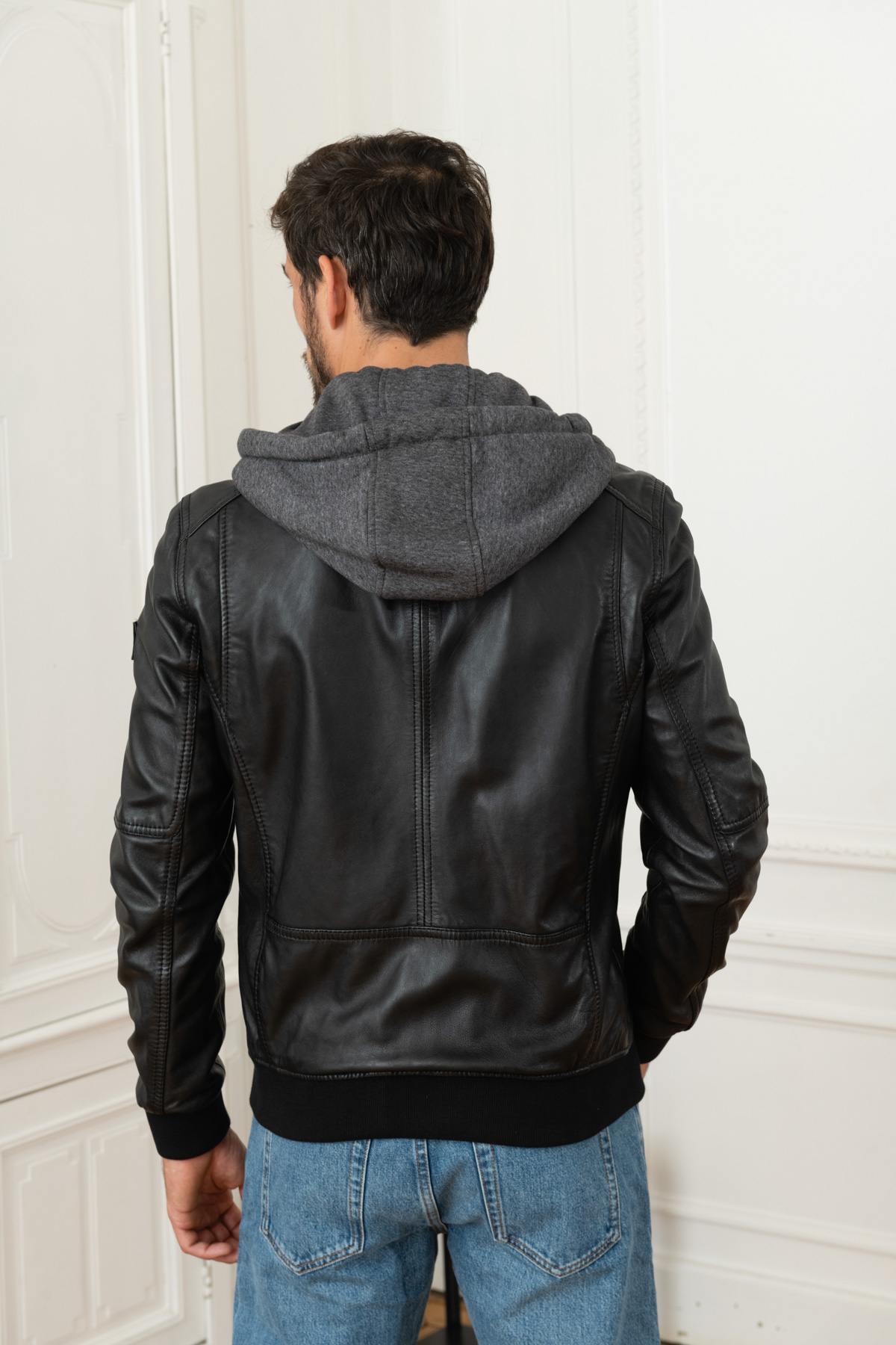 Men's black hooded collar jacket - Image n°4