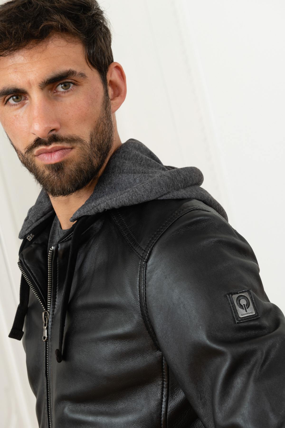 Men's black hooded collar jacket - Image n°3