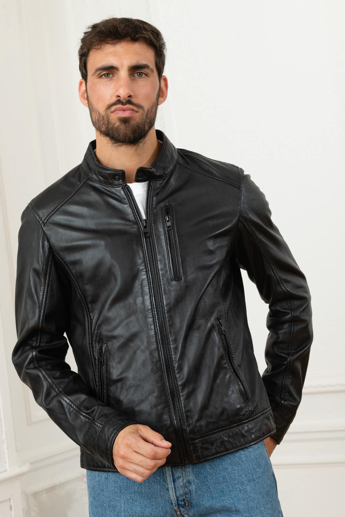 Black genuine leather jacket - Image n°4