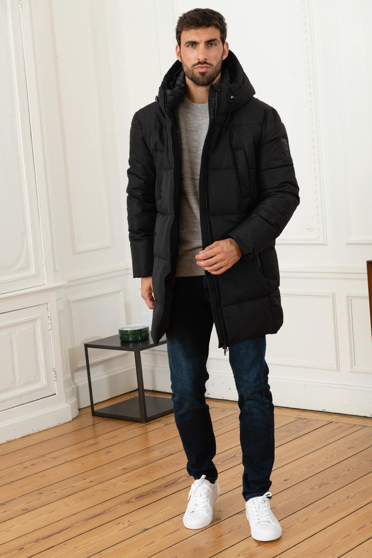 Long down jacket with hood - Image n°2