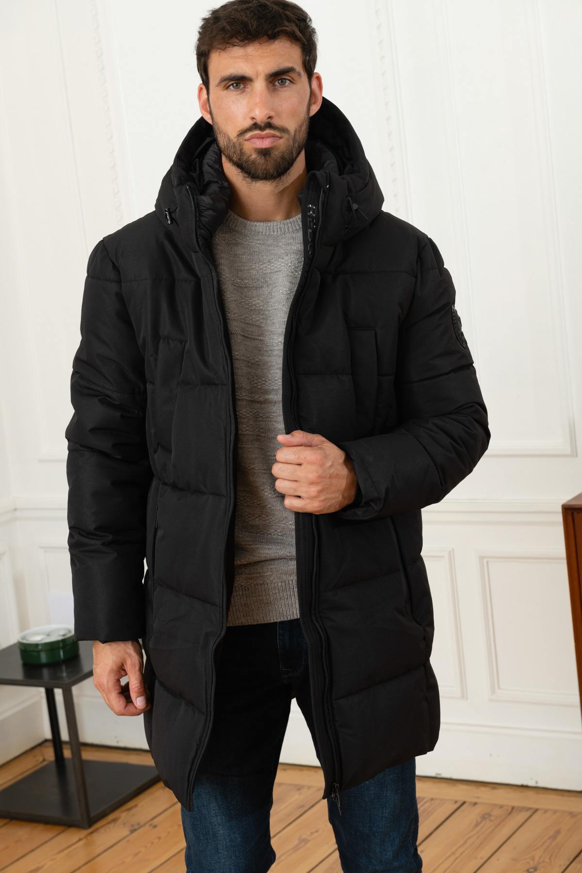 Long down jacket with hood - Image n°3