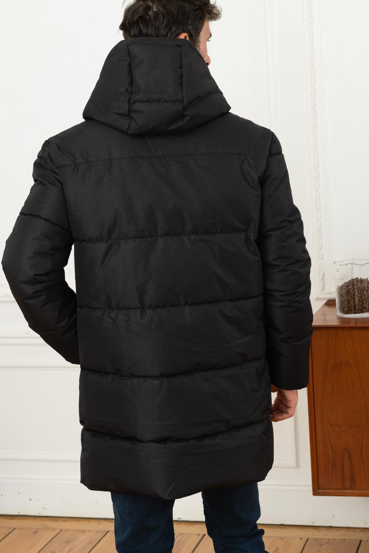 Long down jacket with hood - Image n°5