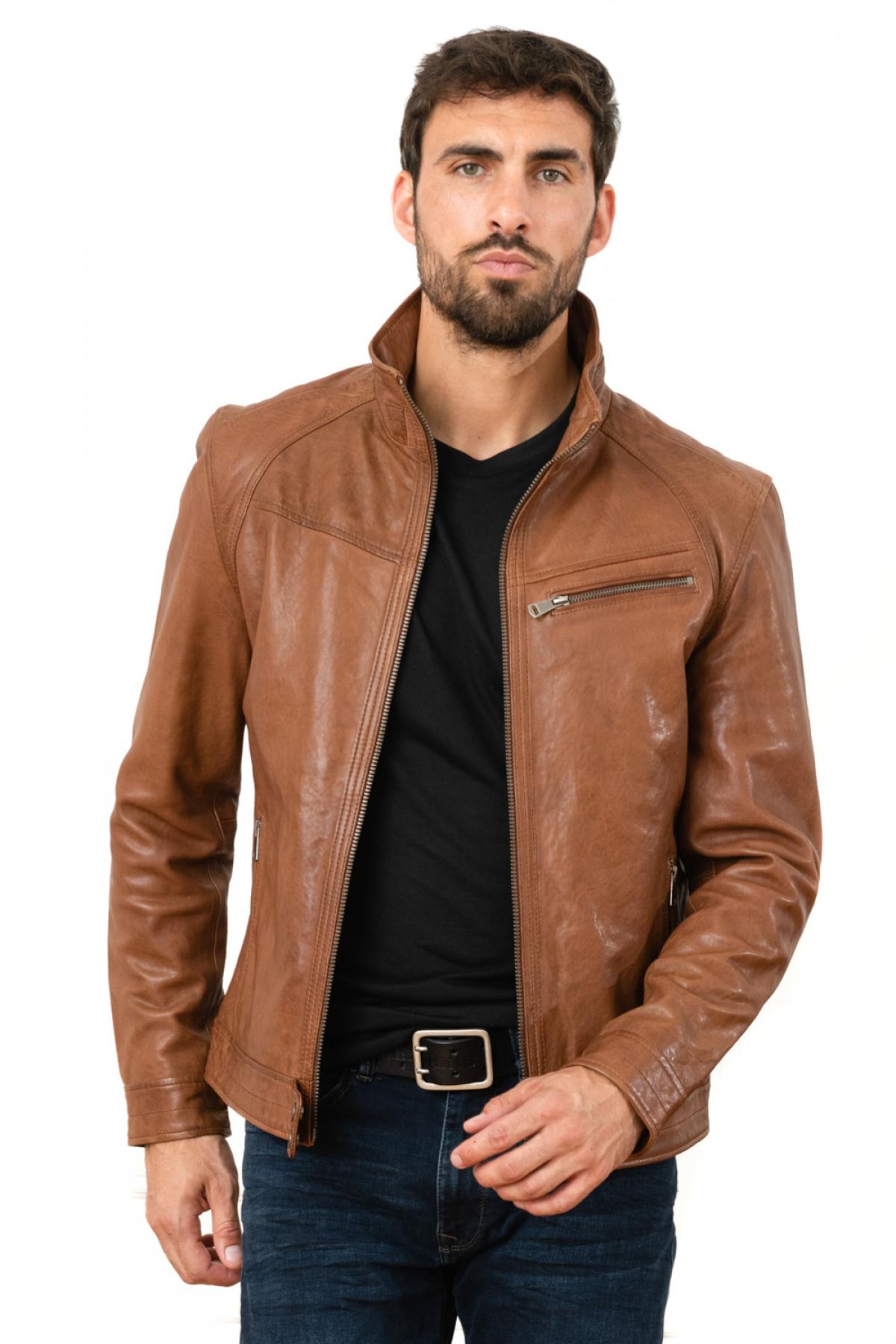 Cognac leather jacket tanned without chemical materials - Image n°10