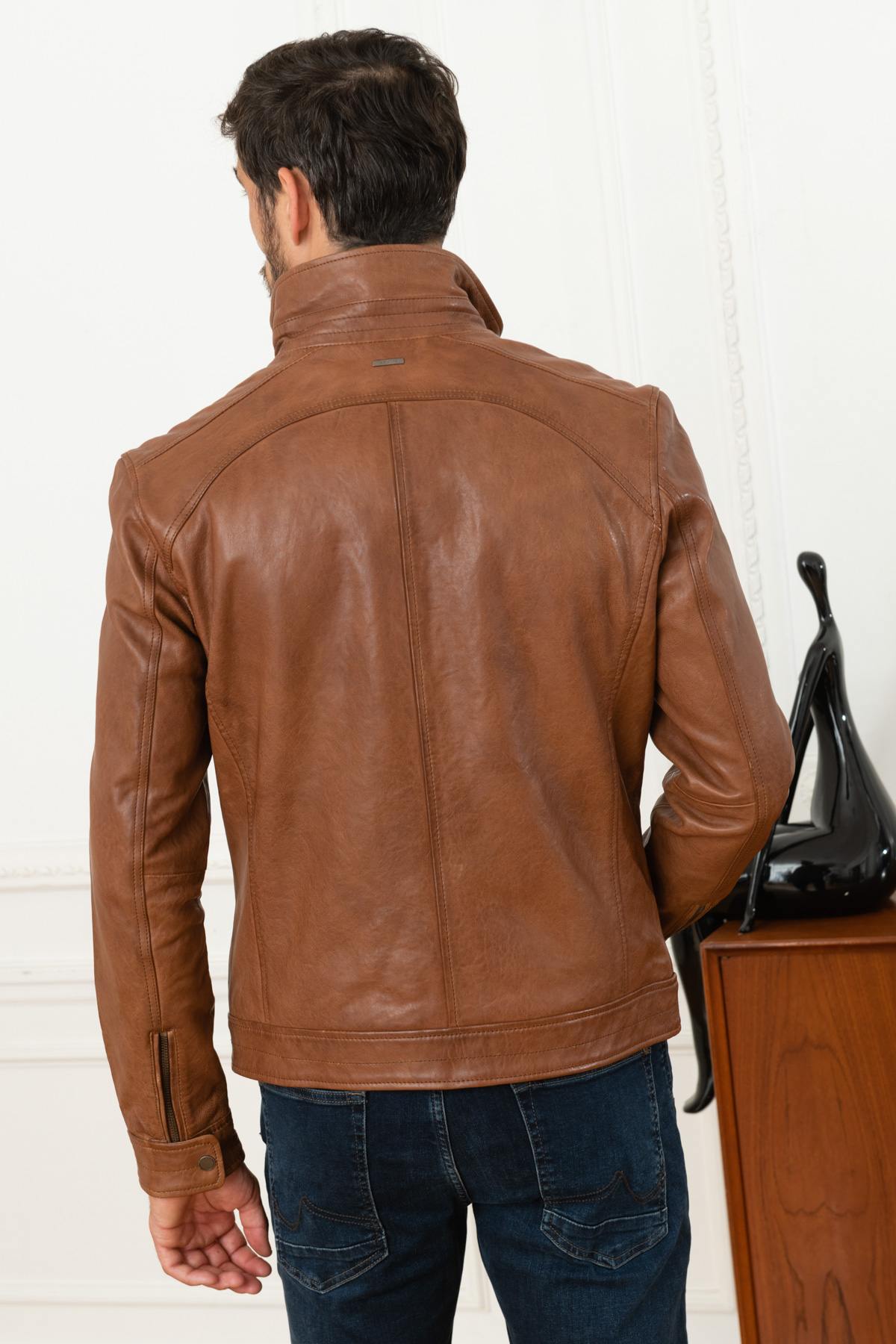 Cognac leather jacket tanned without chemical materials - Image n°7