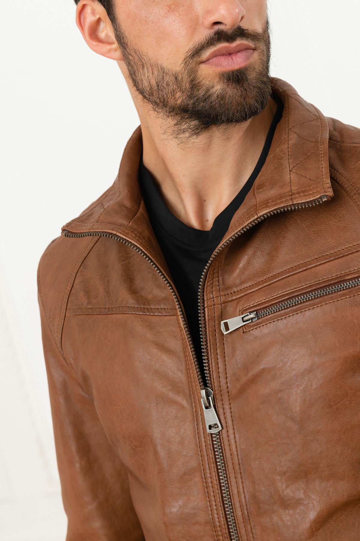 Cognac leather jacket tanned without chemical materials - Image n°8