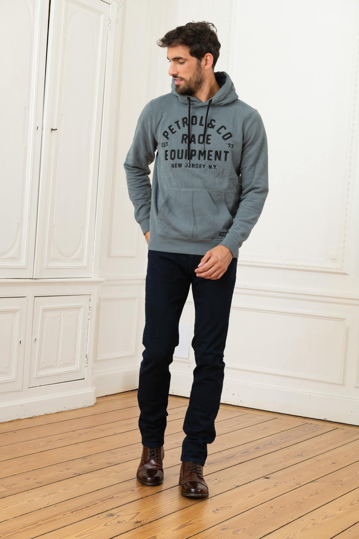 Gray Green Hooded Sweater - Image n°2