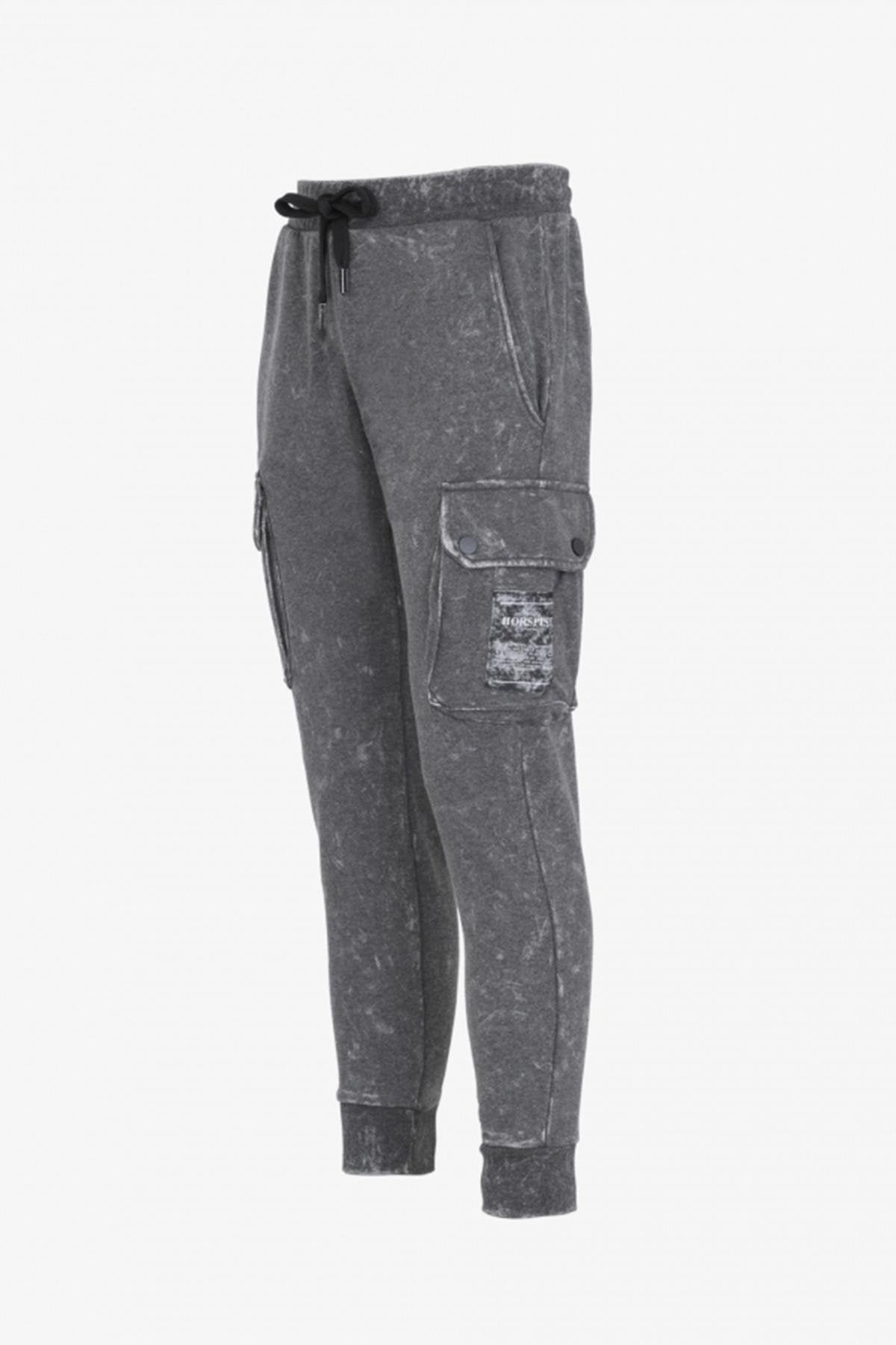 Gray worn effect jogging pants - Image n°1