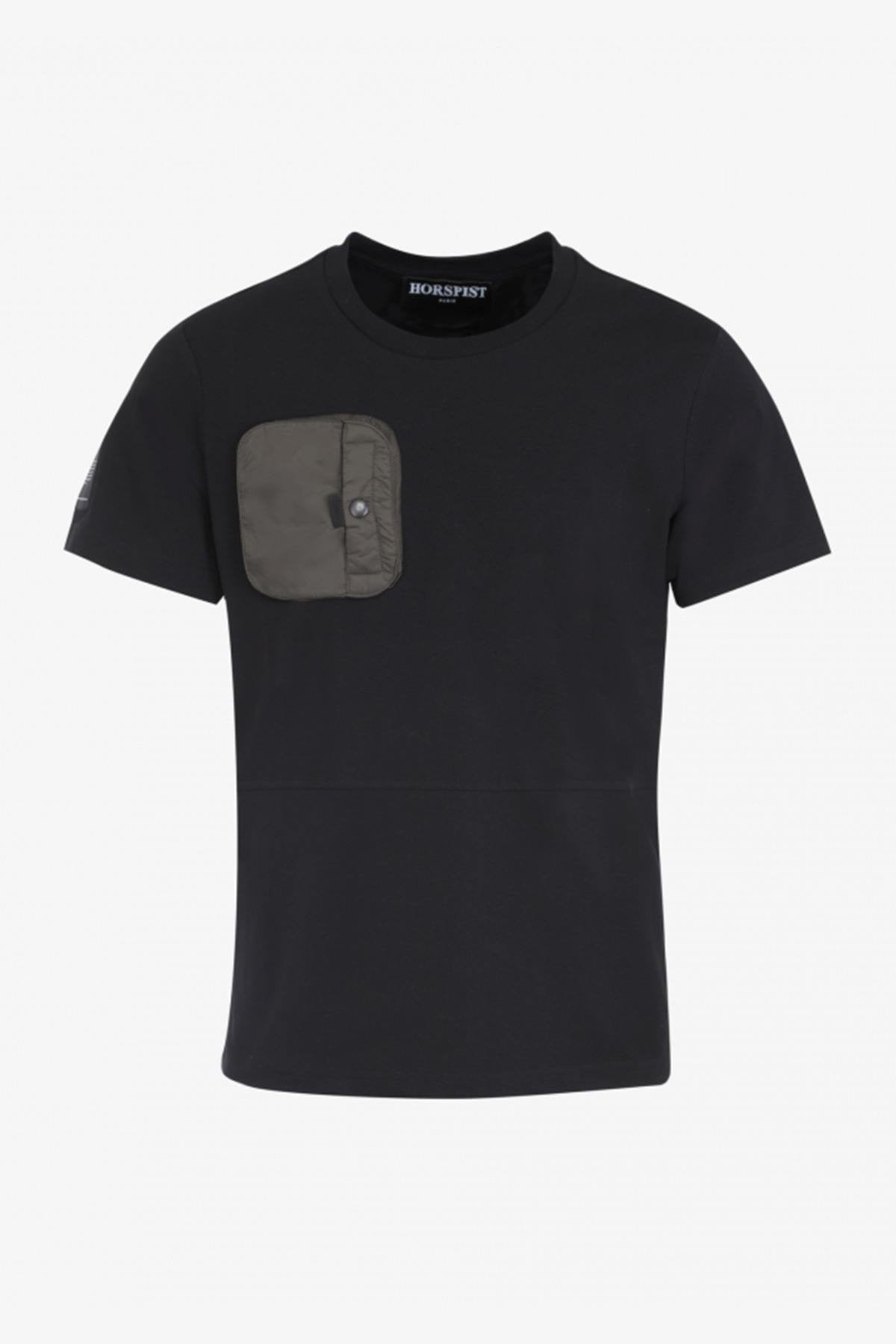 Black t-shirt with khaki chest pocket - Image n°1