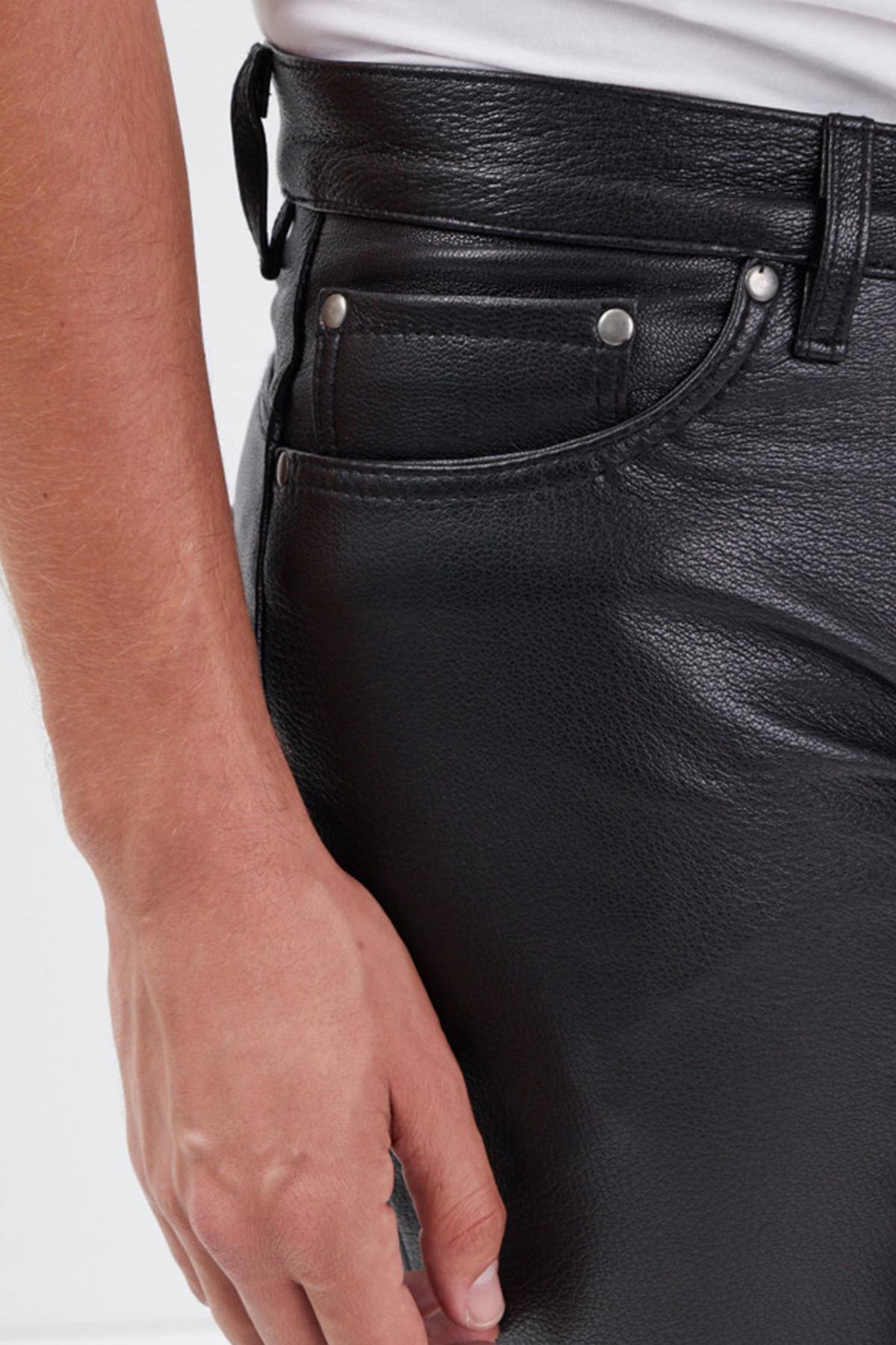 Men's regular-fit pants in thick, supple goatskin leather - Image n°3