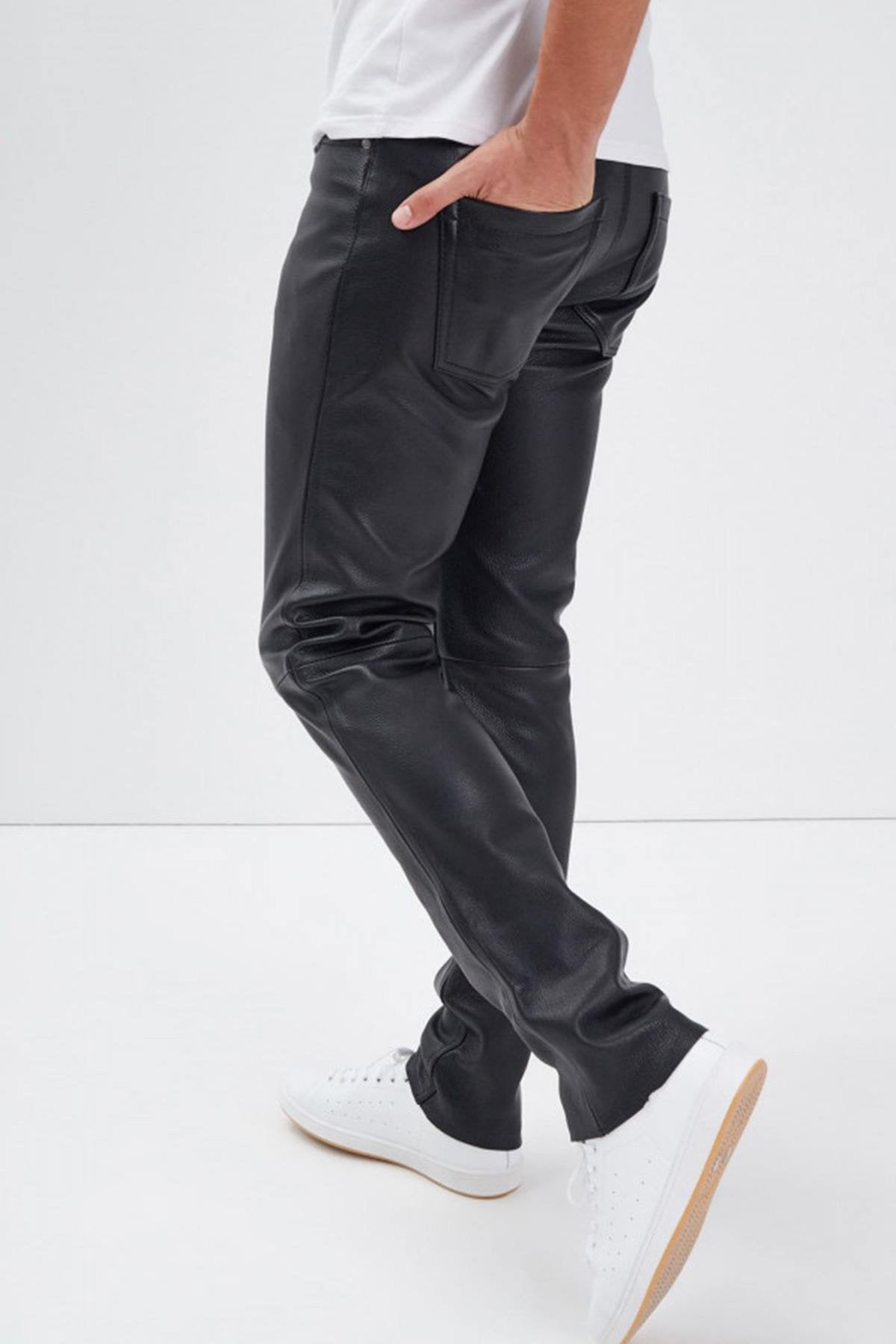 Men's regular-fit pants in thick, supple goatskin leather - Image n°1