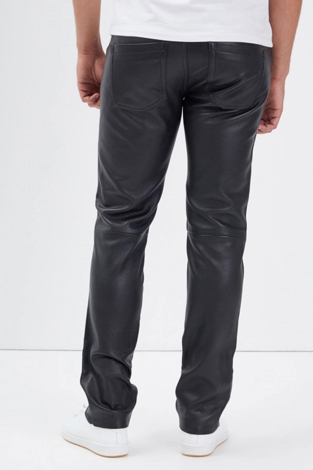 Men's regular-fit pants in thick, supple goatskin leather - Image n°4