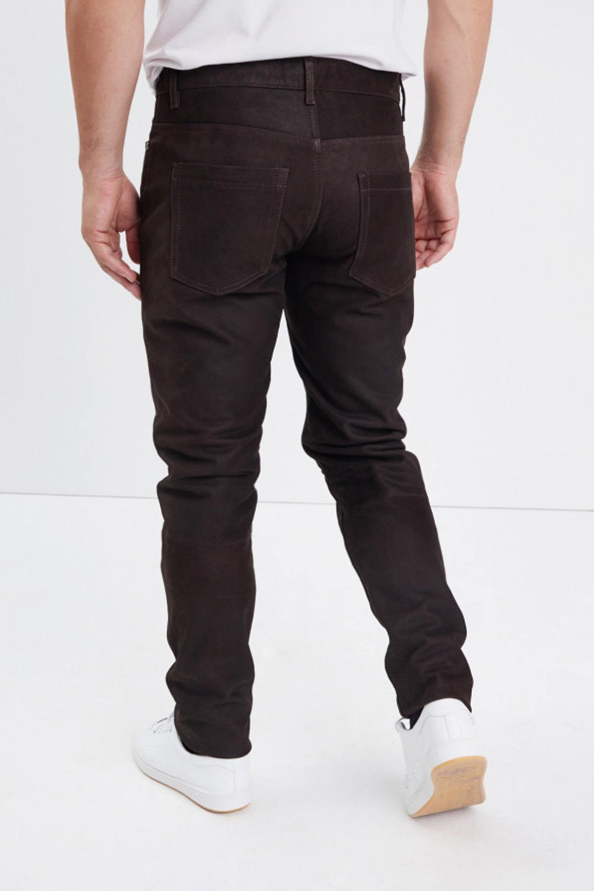 Regular pants in nubuck cowhide leather - Image n°4