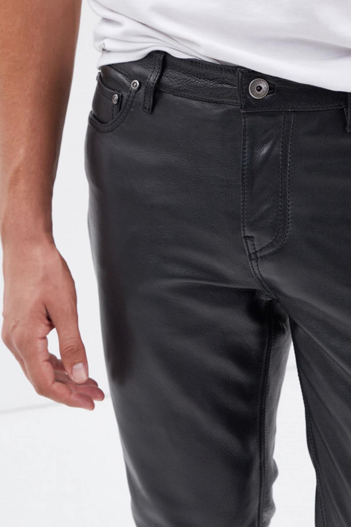 Regular-fit pants in shiny cowhide leather - Image n°2