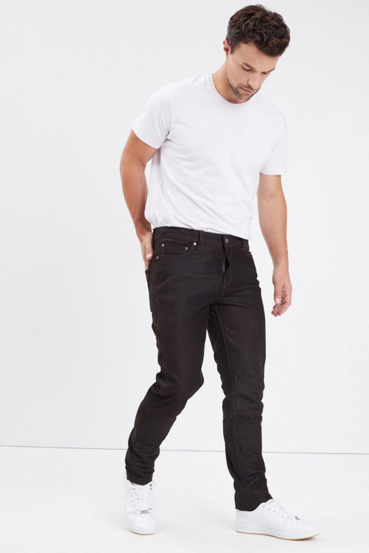 Regular pants in nubuck cowhide leather - Image n°2