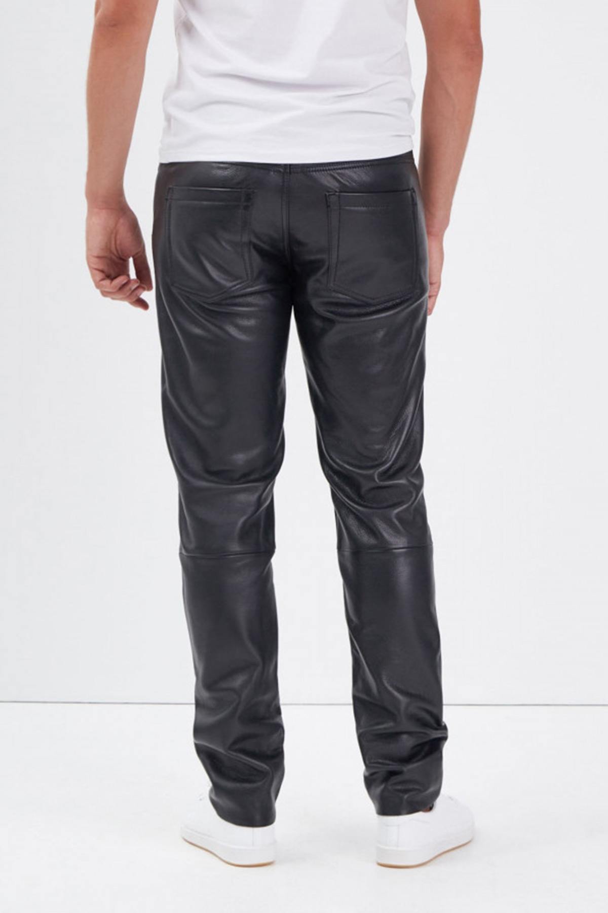 Regular-fit pants in shiny cowhide leather - Image n°3