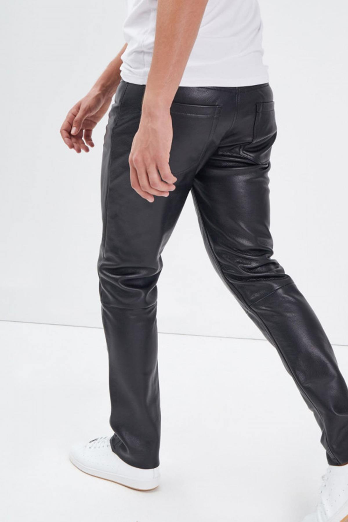 Regular-fit pants in shiny cowhide leather - Image n°4