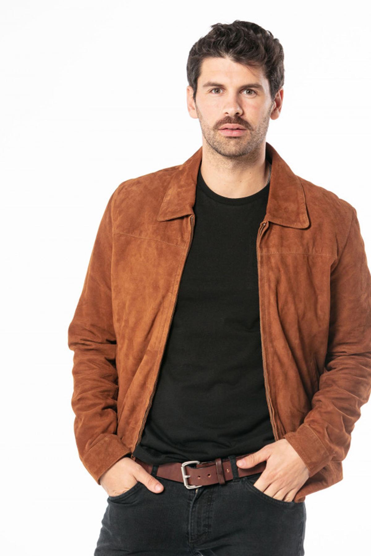 Retro velvet-effect goatskin leather jacket - Image n°1