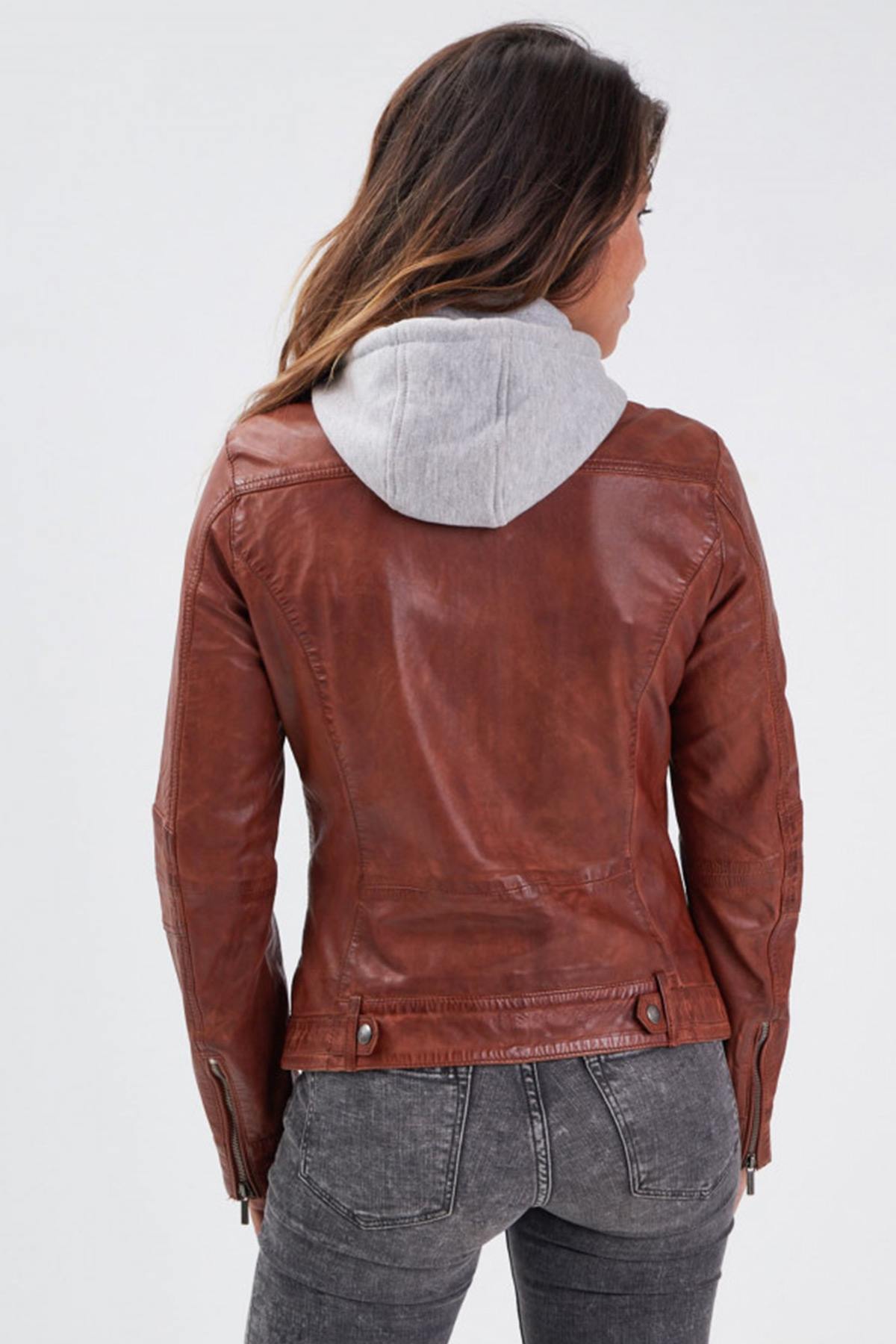 Cognac jacket in genuine washed lambskin - Image n°5