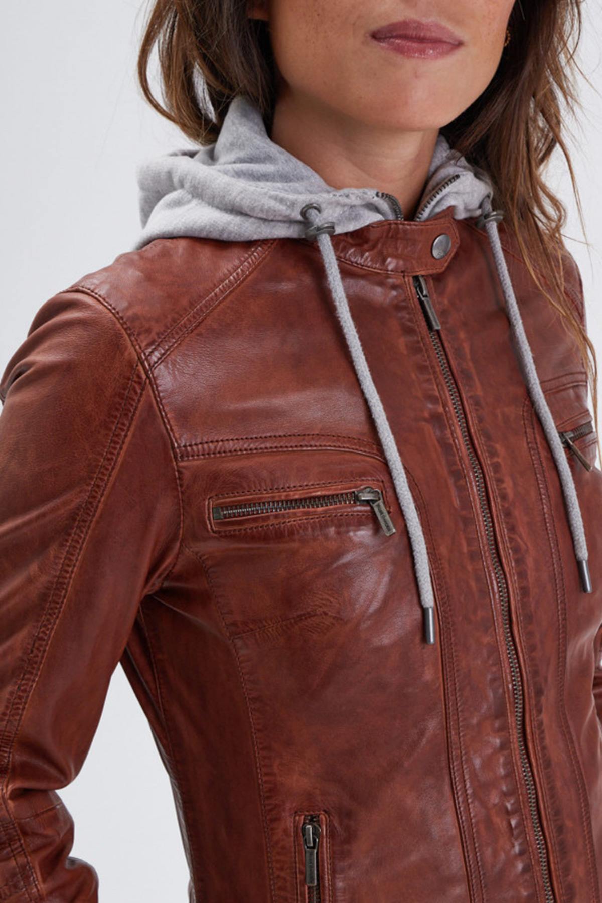 Cognac jacket in genuine washed lambskin - Image n°8