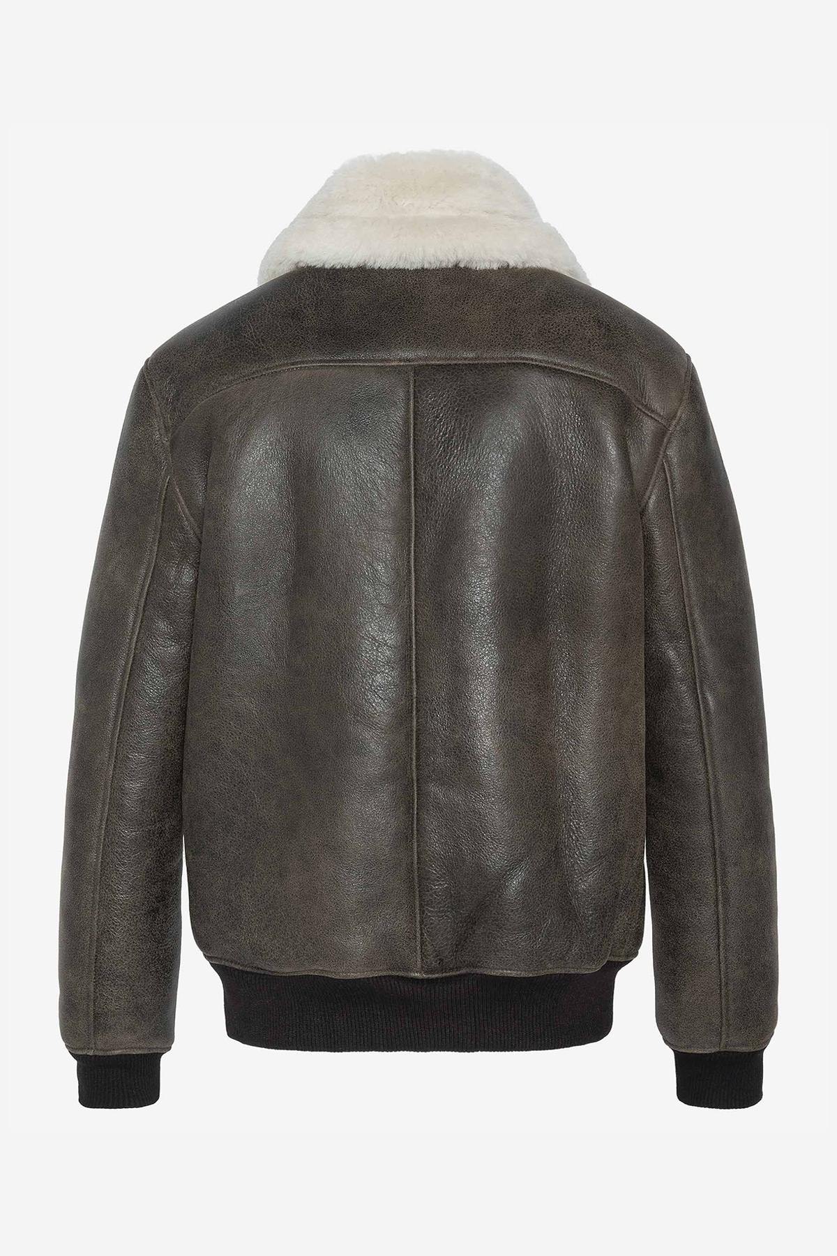 A-2 aviator in brown shearling and white fur - Image n°8