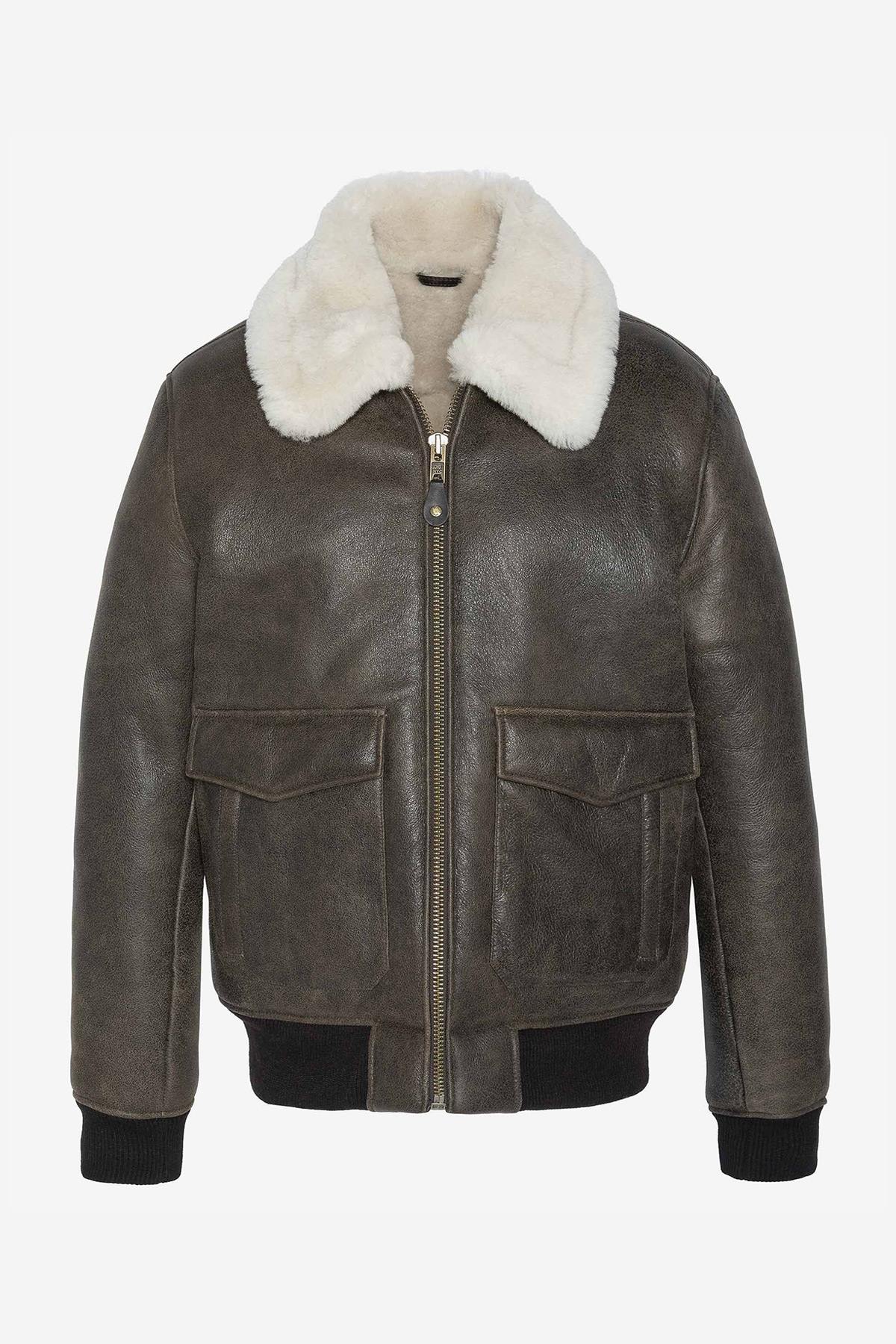 A-2 aviator in brown shearling and white fur - Image n°7