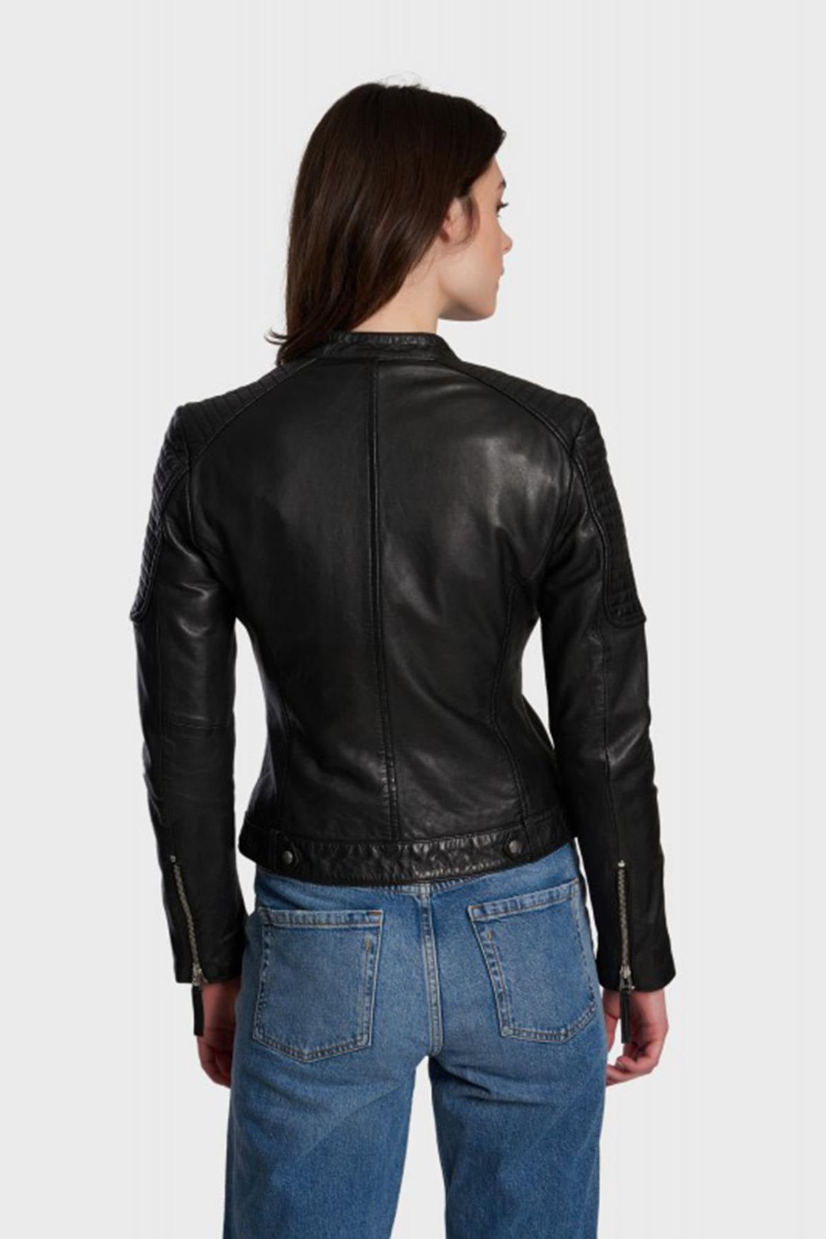 Black slimfit rock-style leather jacket - Image n°4