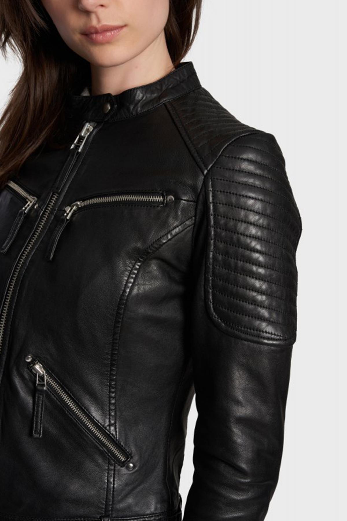 Black slimfit rock-style leather jacket - Image n°5