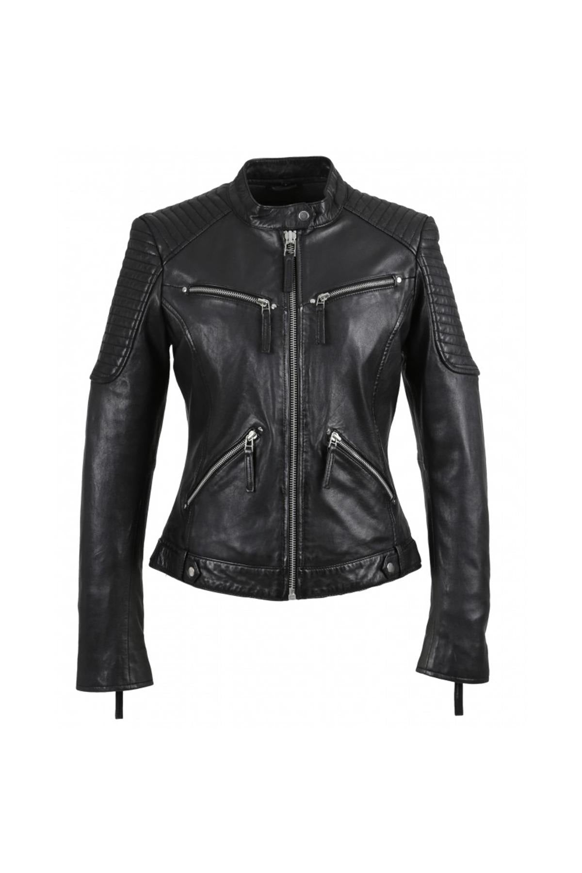 Black slimfit rock-style leather jacket - Image n°6