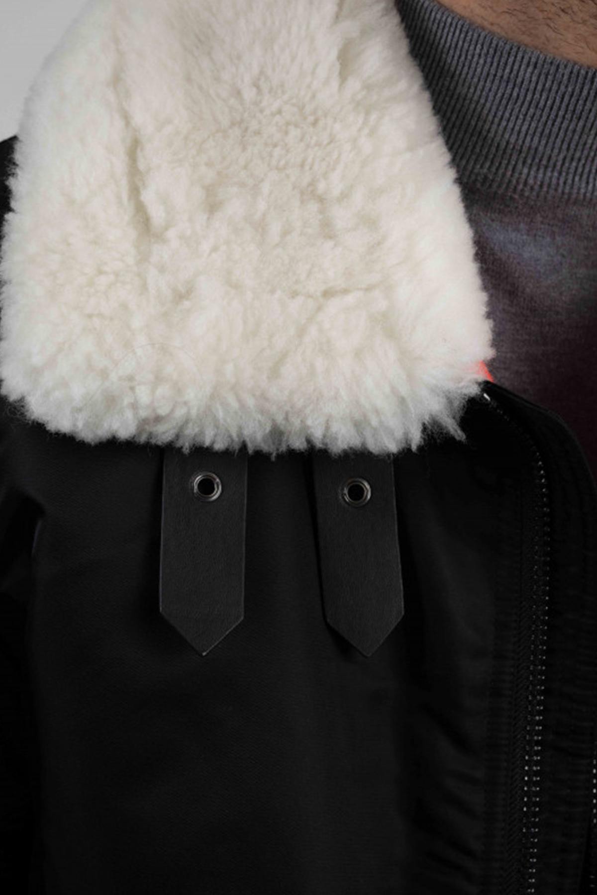 White textile bomber jacket with fur-lined collar - Image n°5