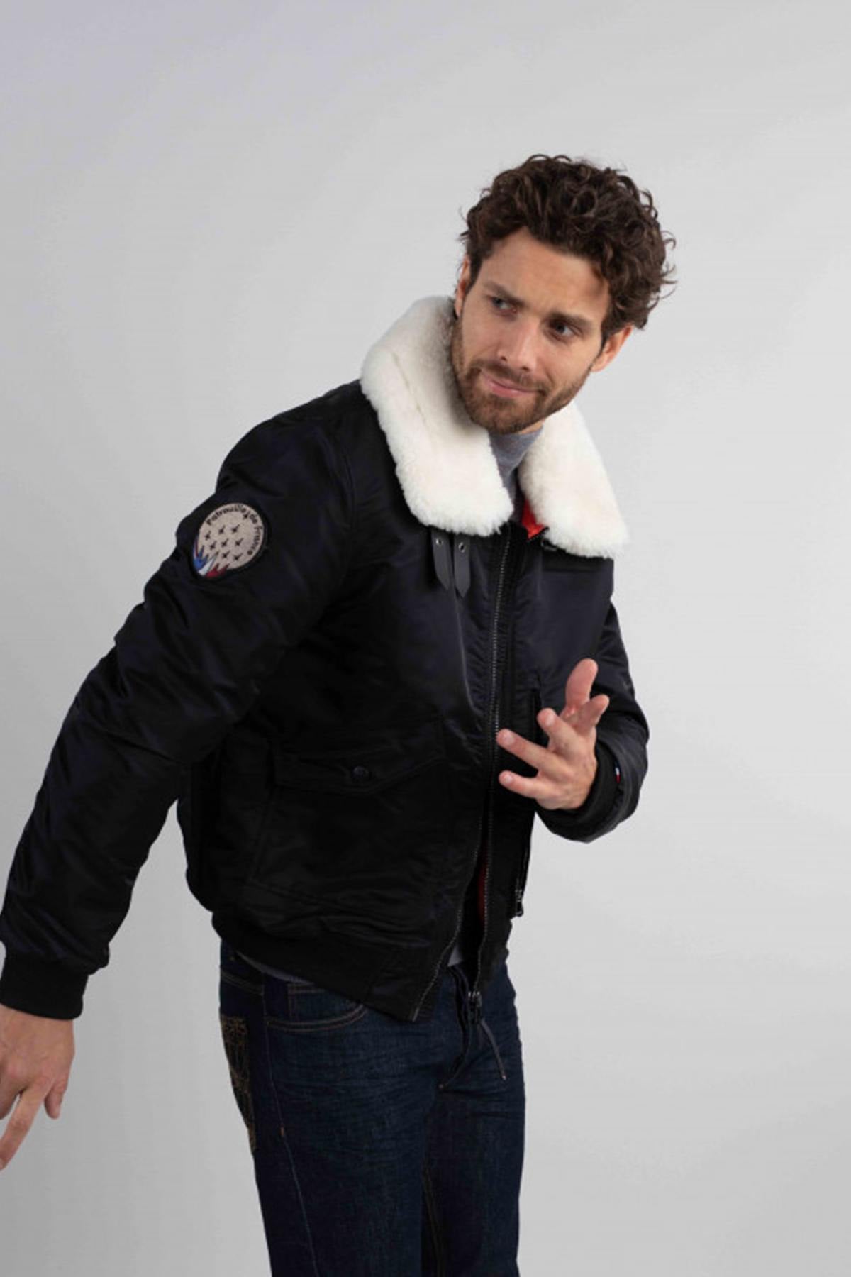 White textile bomber jacket with fur-lined collar - Image n°4