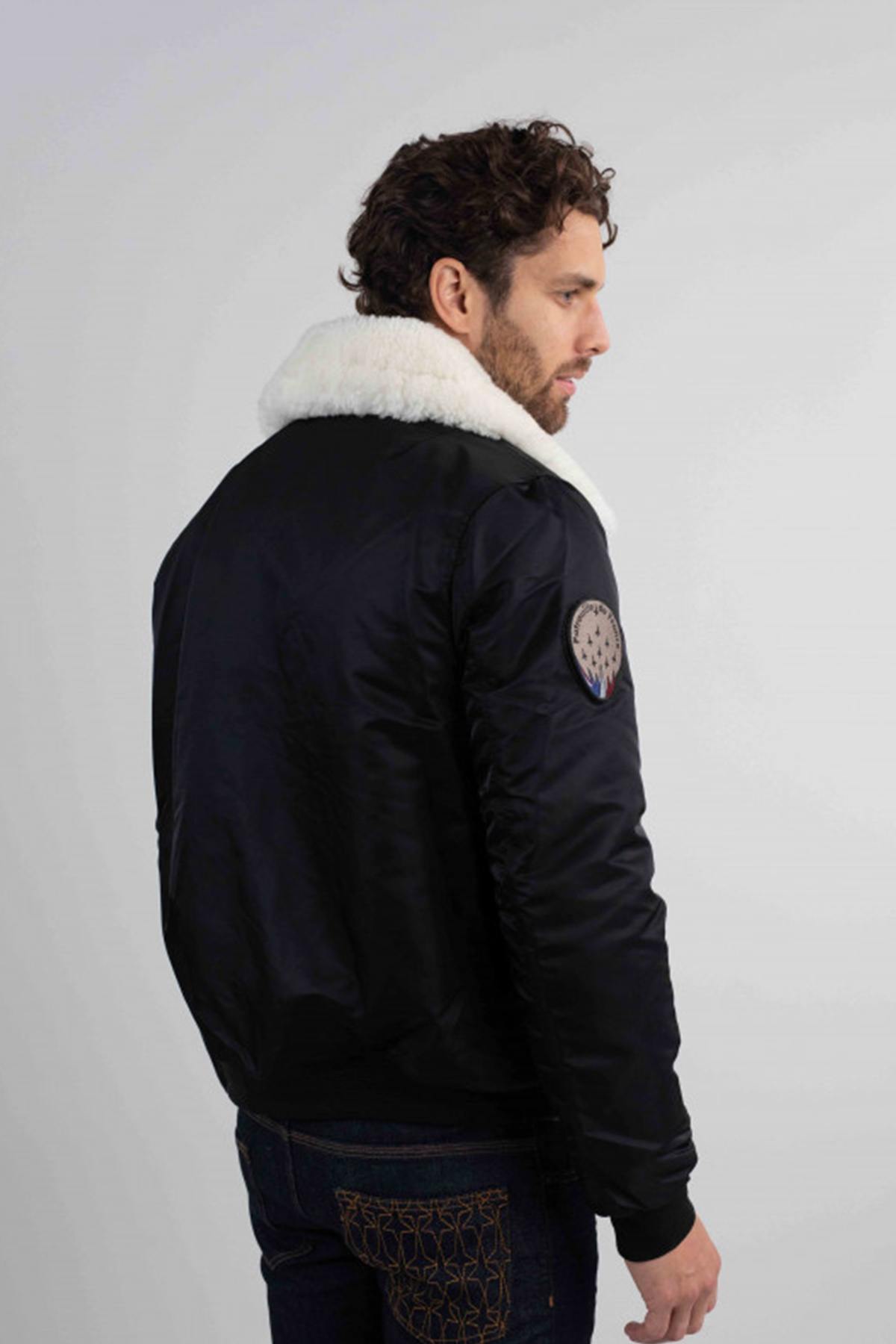 White textile bomber jacket with fur-lined collar - Image n°6