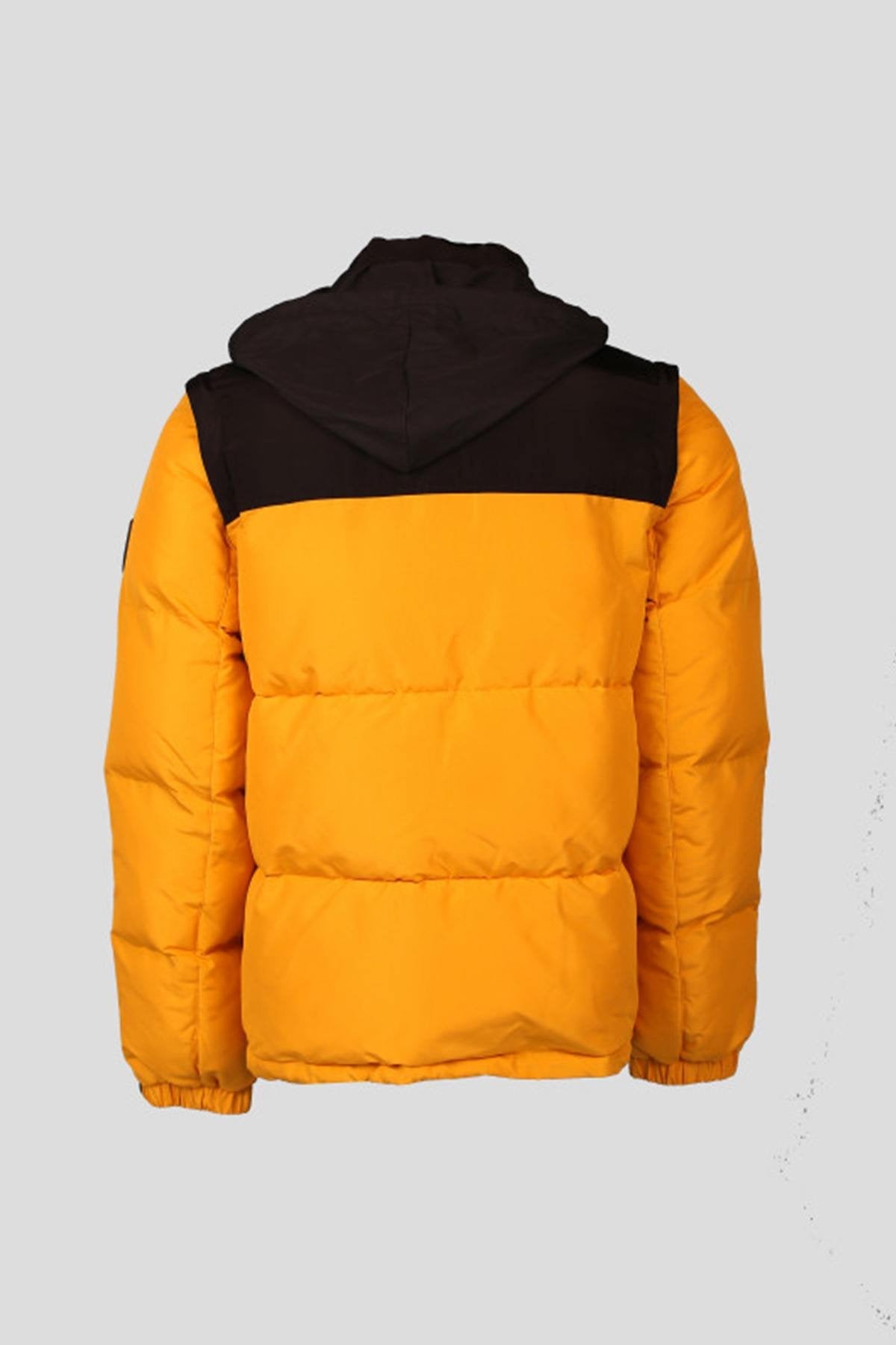 Yellow and black down jacket with removable sleeves - Image n°3