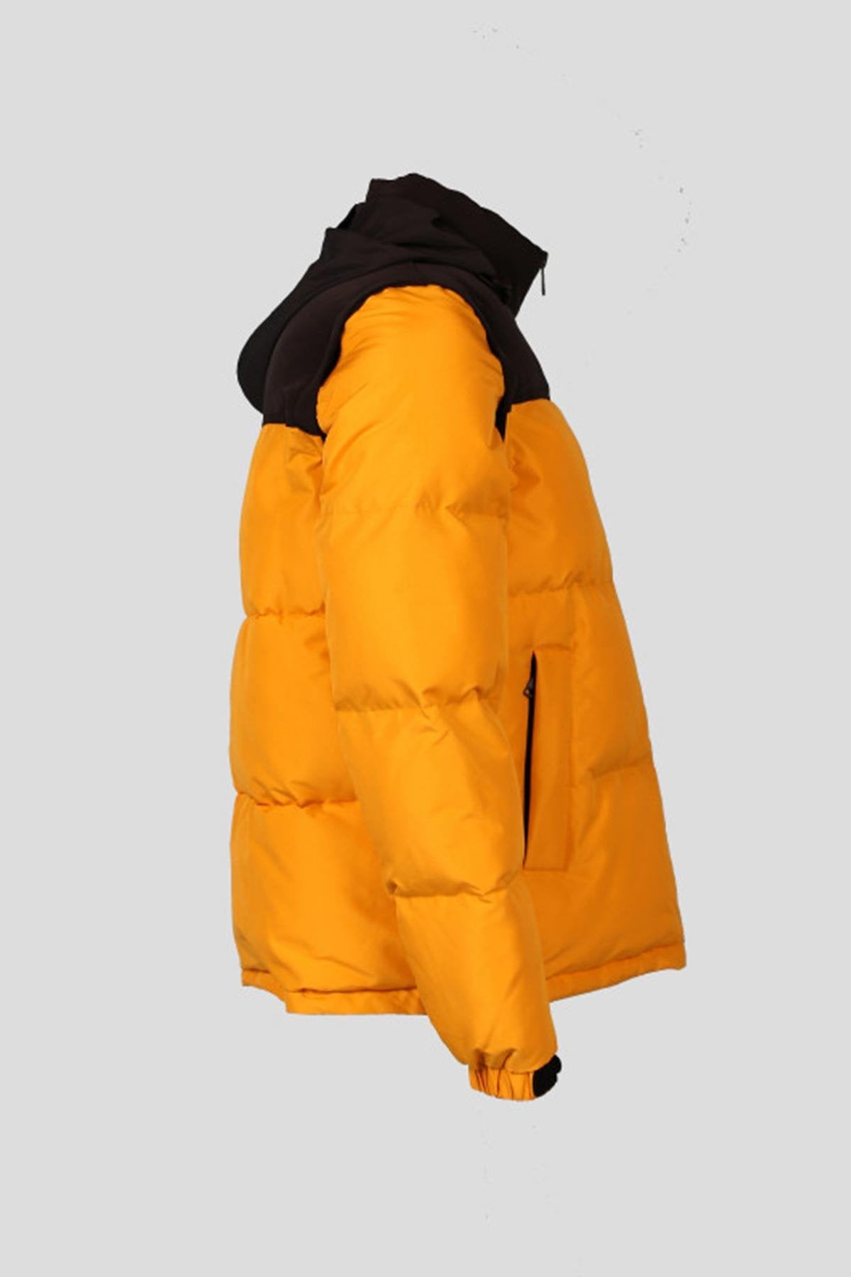 Yellow and black down jacket with removable sleeves - Image n°4