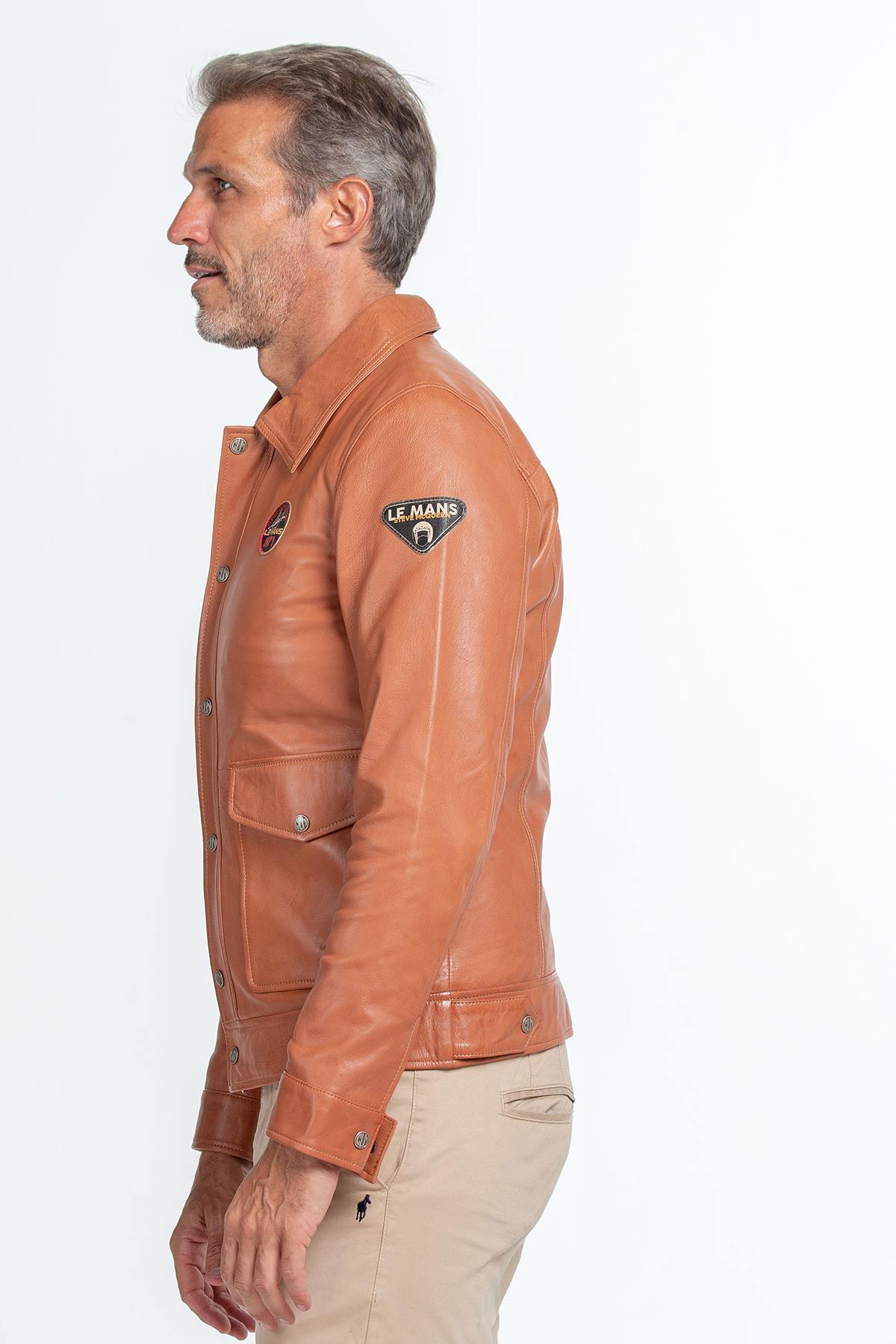 Light brown leather jacket Racing McQueen 1971 - Image n°3