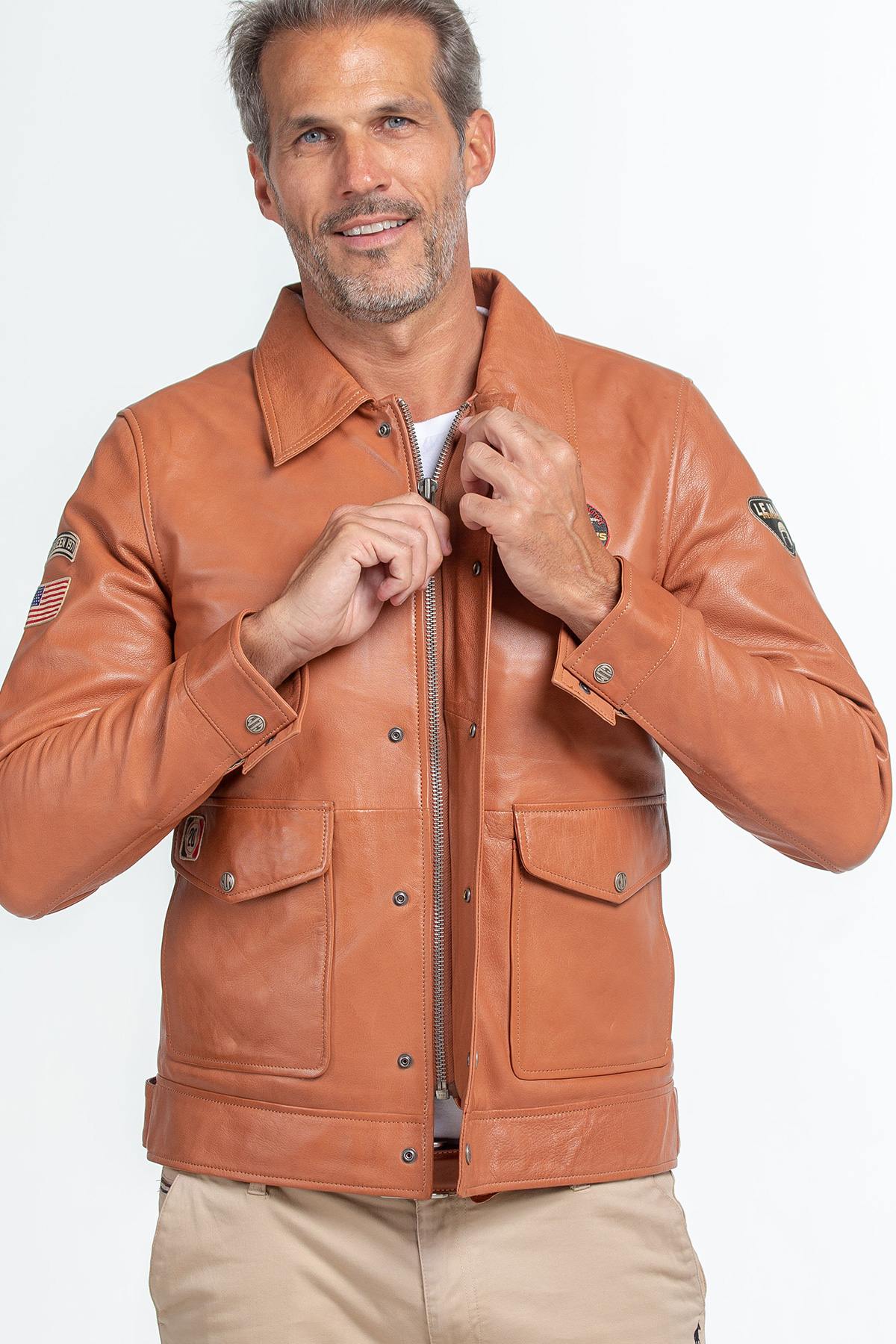 Light brown leather jacket Racing McQueen 1971 - Image n°5