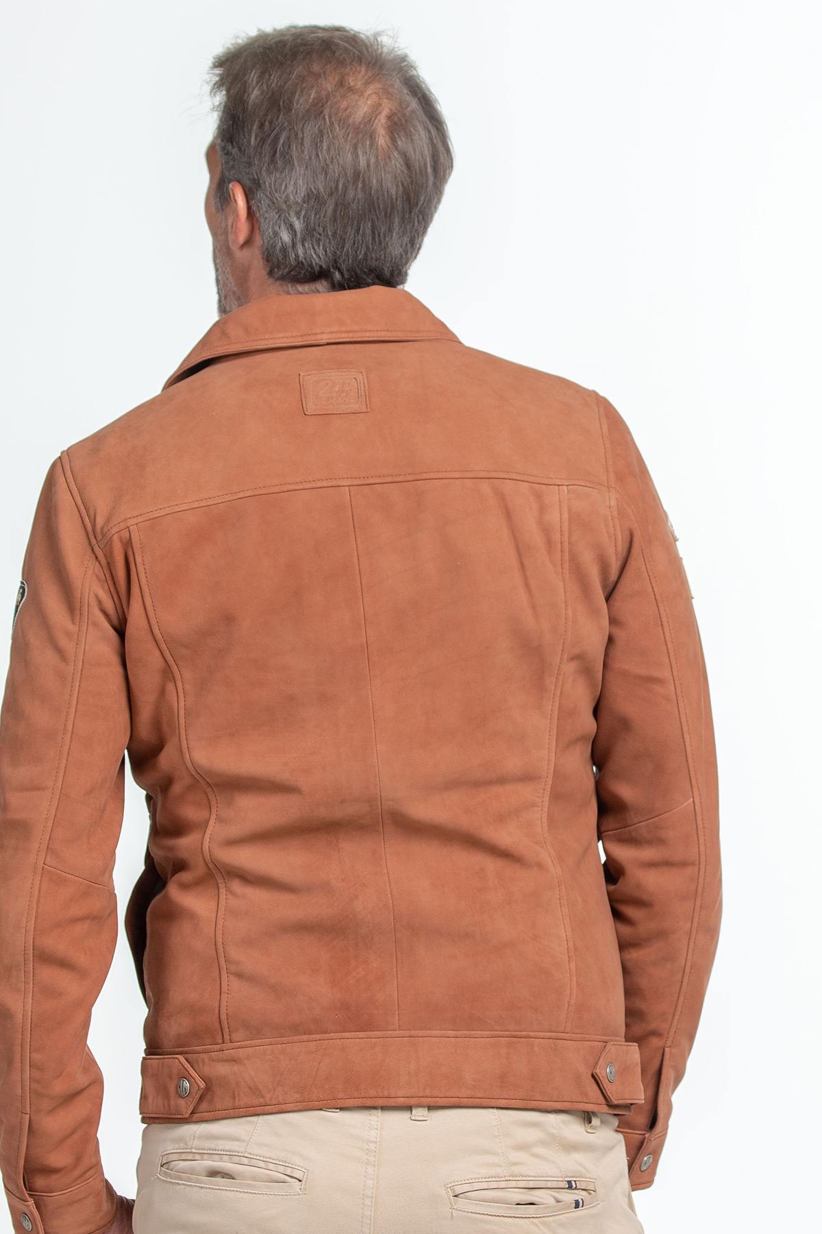 Racer-style jacket with shirt collar in nubuck leather - Image n°3