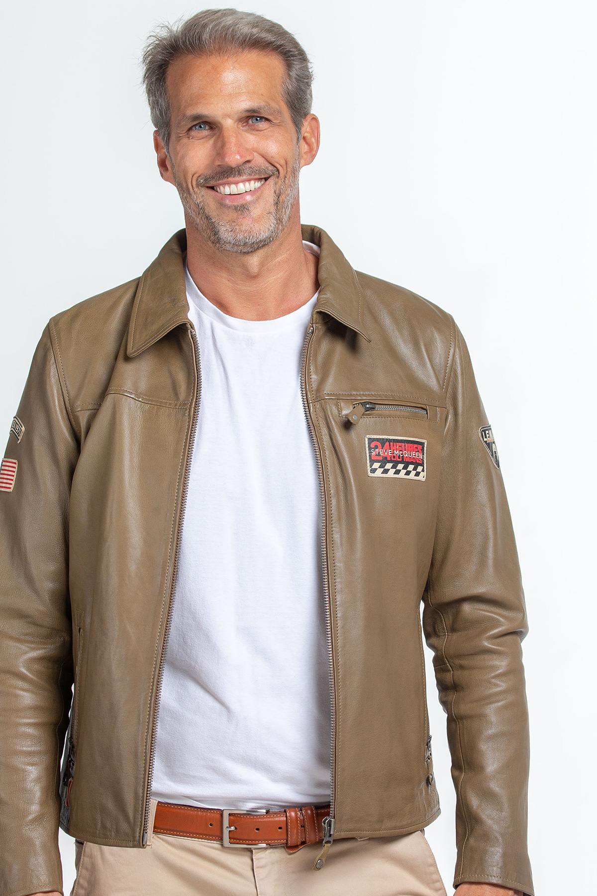 Khaki Steve McQueen Edition Leather Jacket - Image n°1