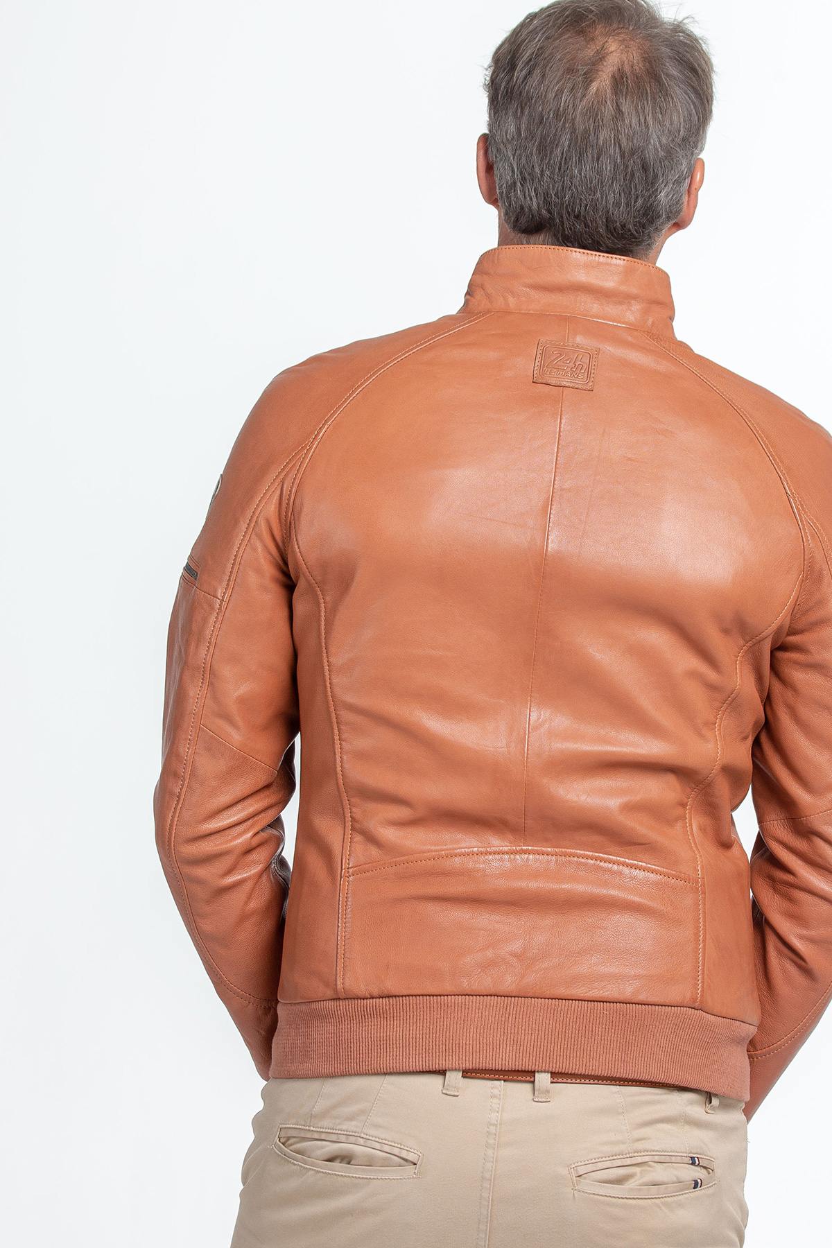 Light brown racer-style leather jacket - Image n°4