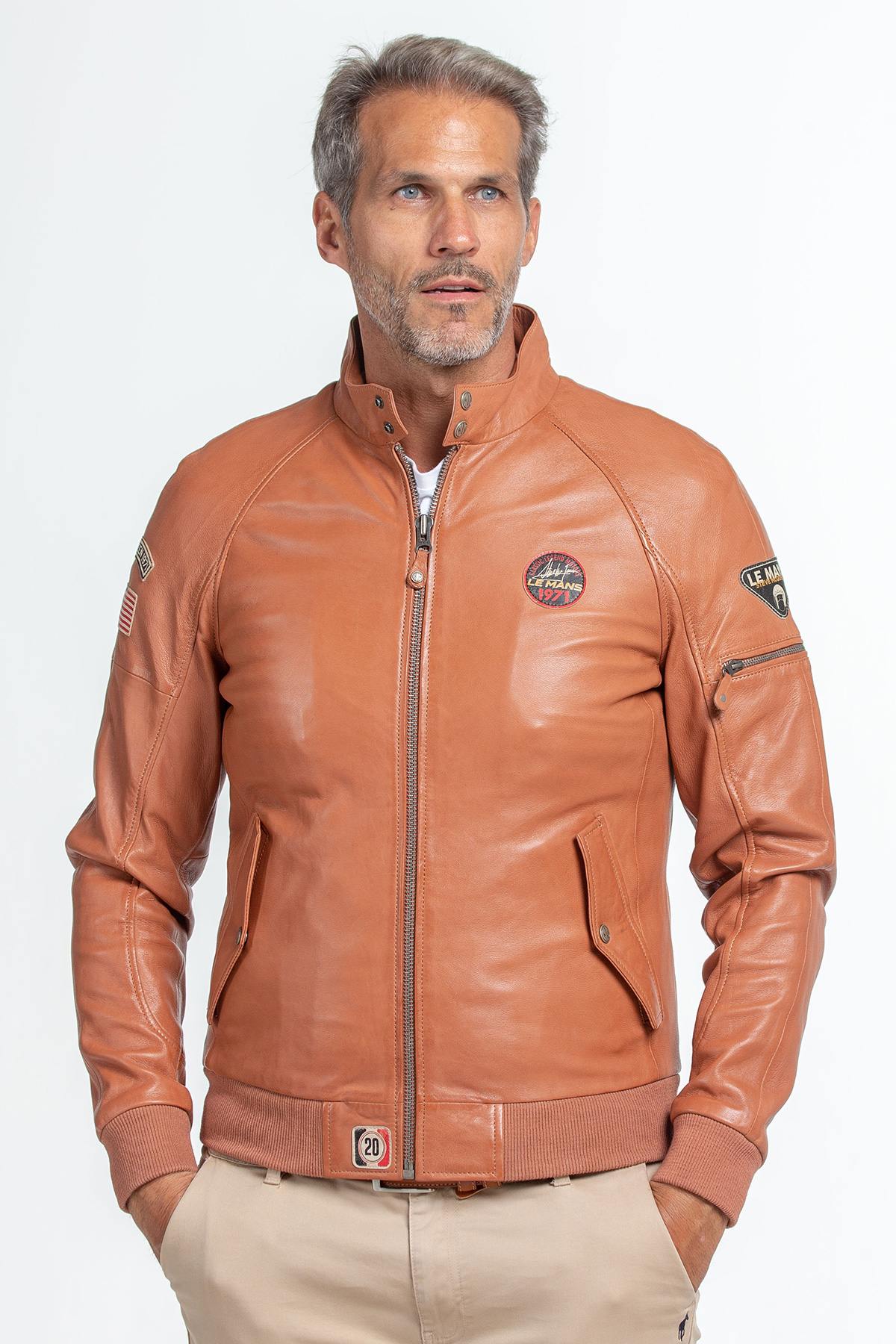 Light brown racer-style leather jacket - Image n°3