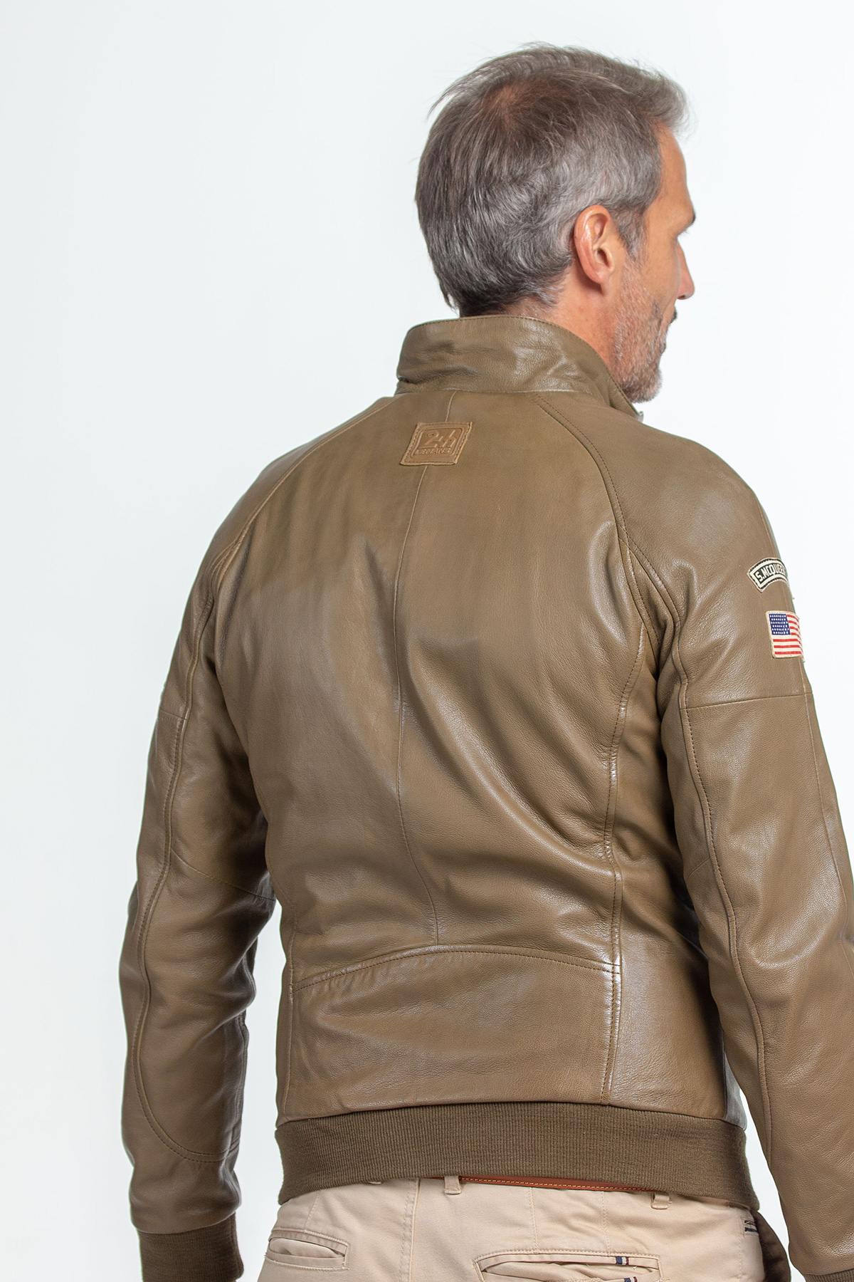 Khaki Racing McQueen Leather Jacket - Image n°3