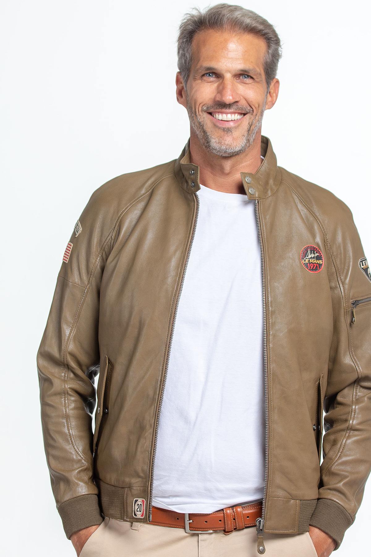 Khaki Racing McQueen Leather Jacket - Image n°1