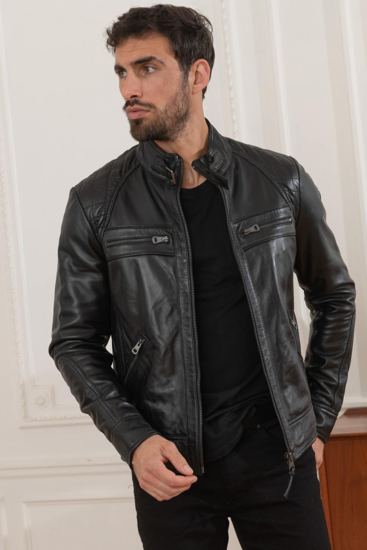 Redskins black leather jacket for men - Image n°3