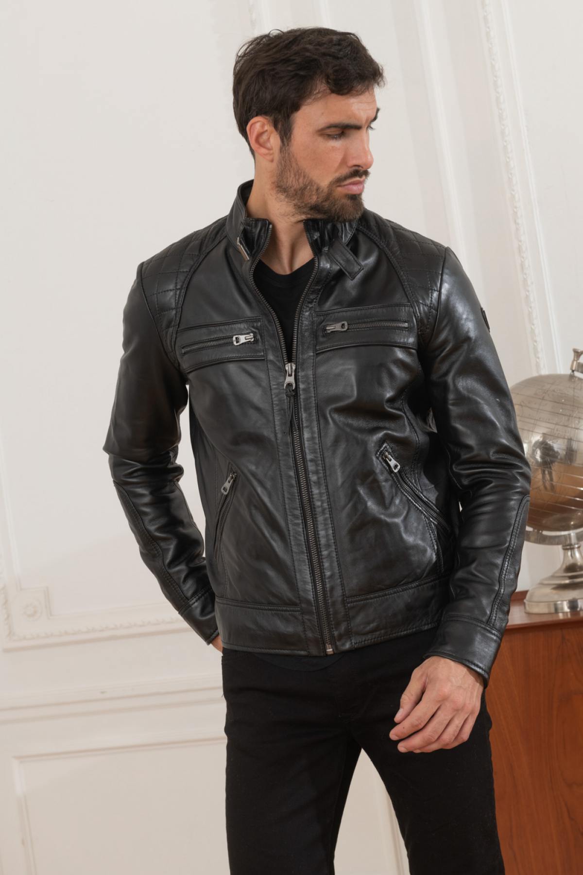 Redskins black leather jacket for men - Image n°5