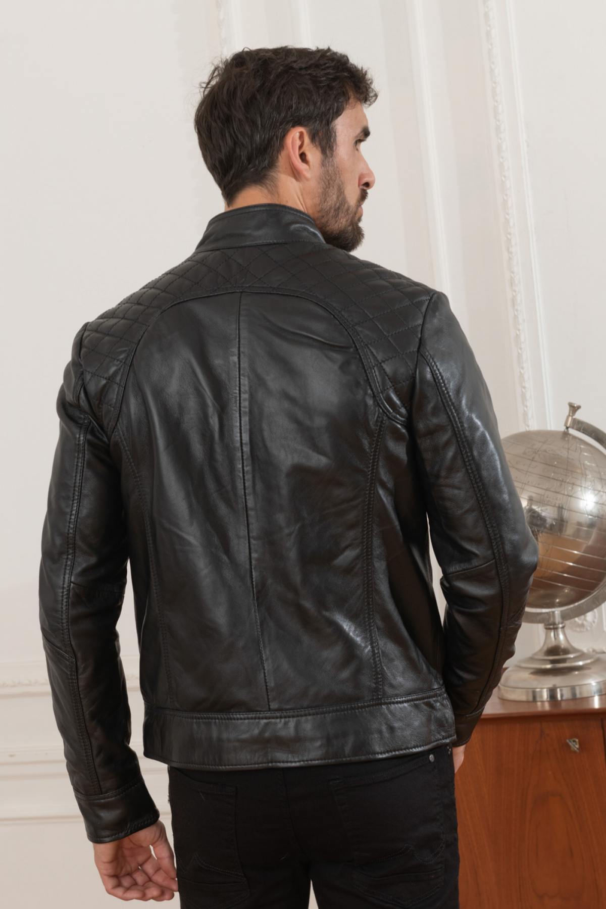 Redskins black leather jacket for men - Image n°7